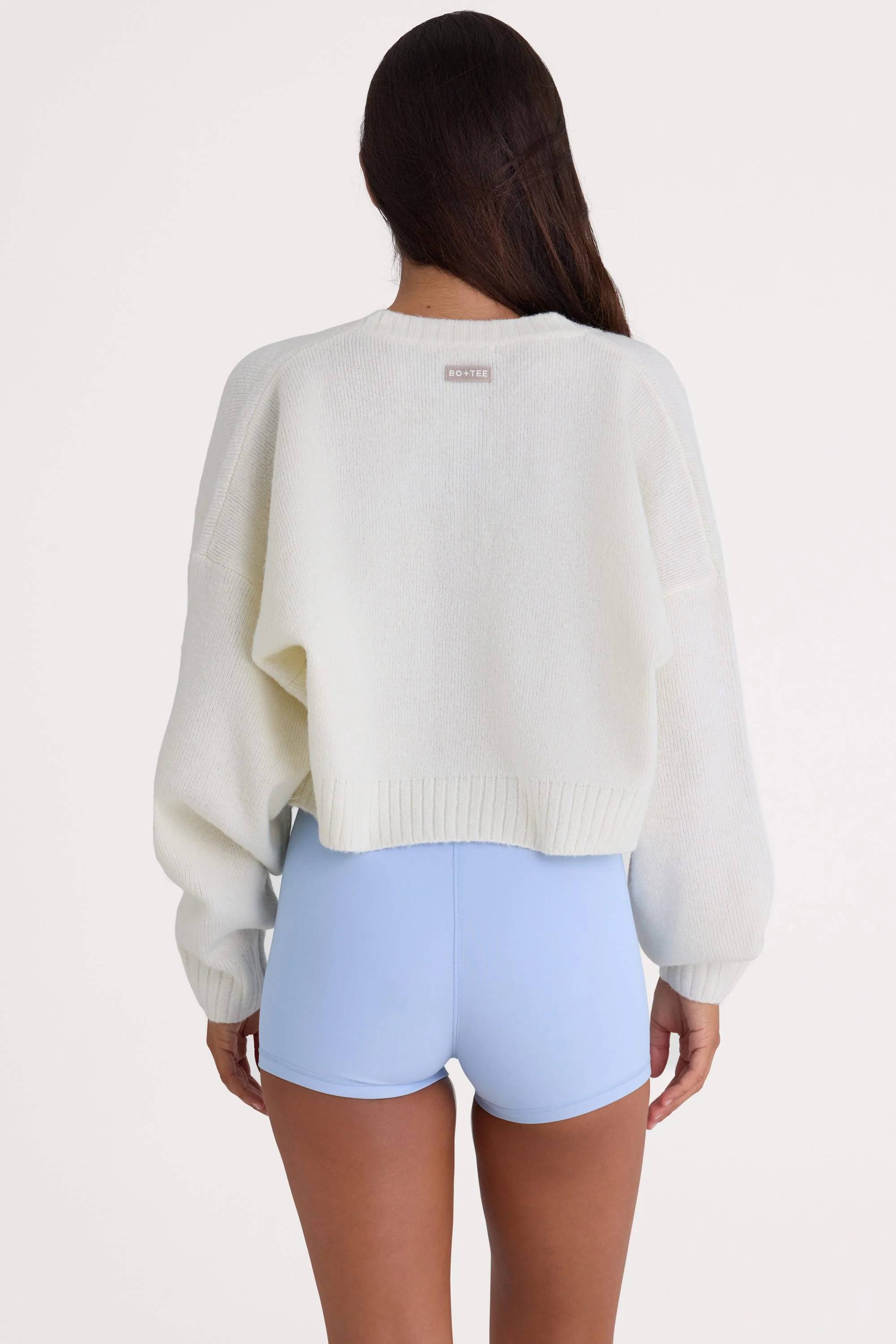 Knit Cropped Cardigan in Ivory - Image 3