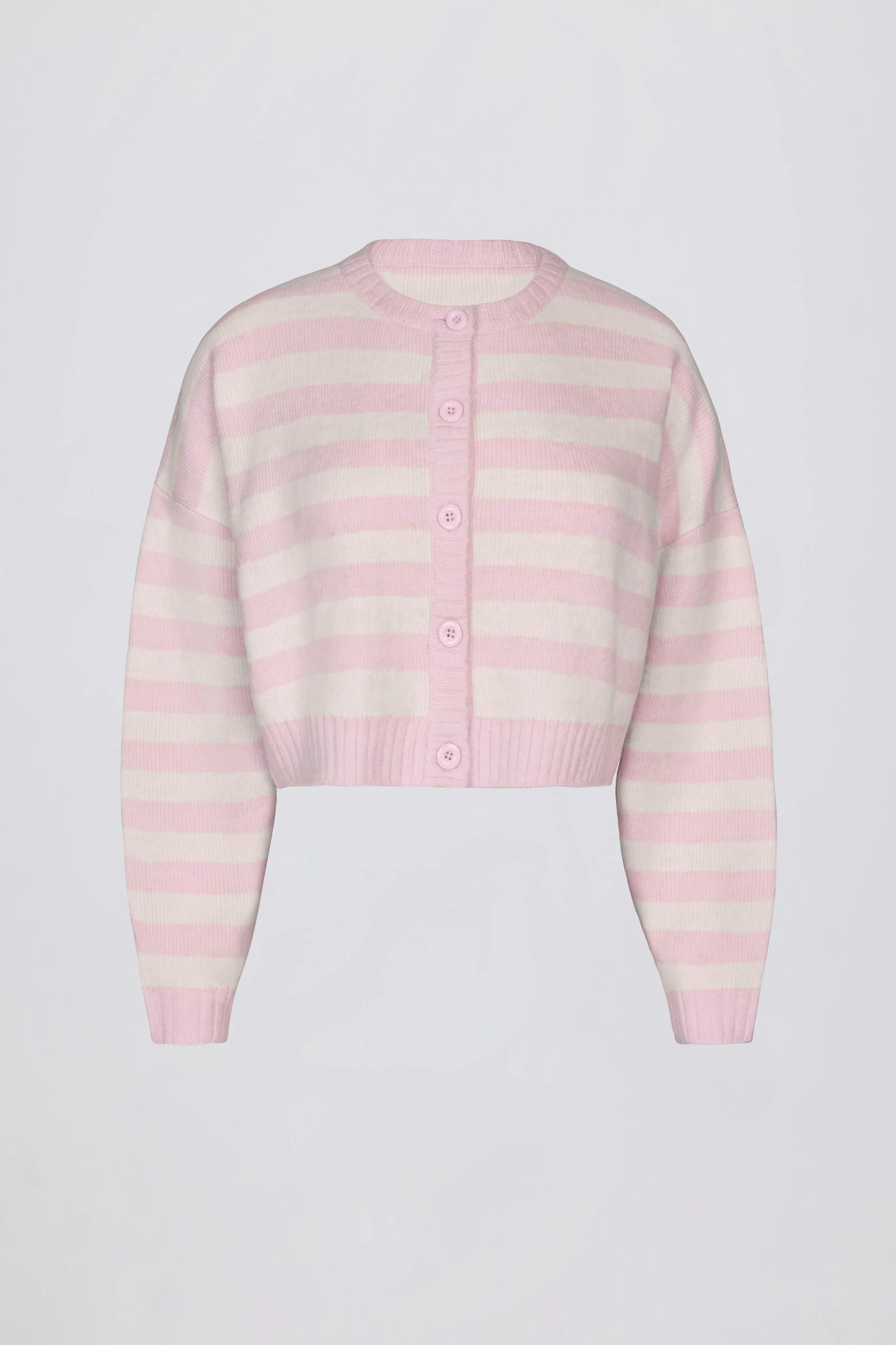 Soft Knit Stripe Cropped Cardigan in Pink Stripe - Image 3