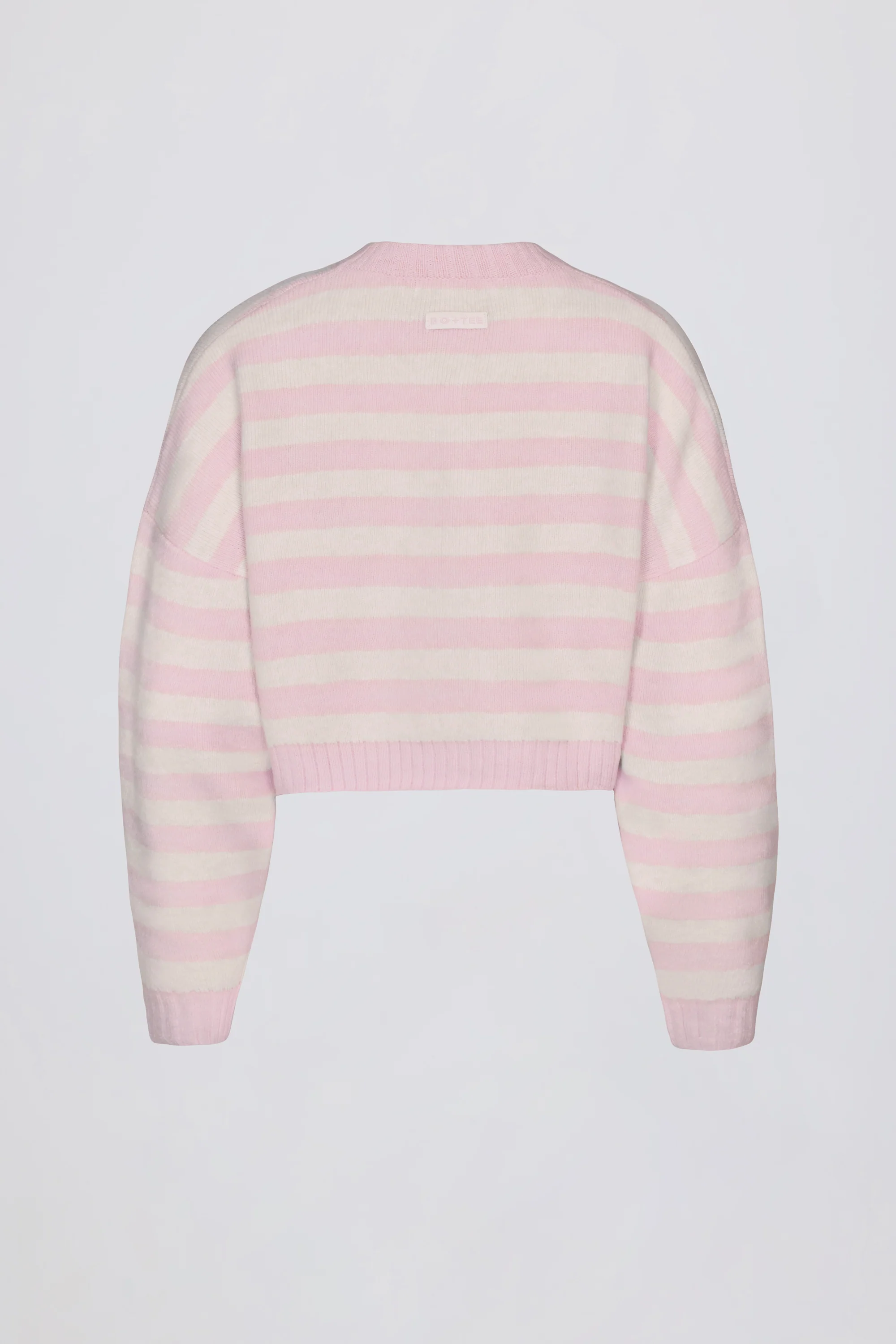 Soft Knit Stripe Cropped Cardigan in Pink Stripe - Image 4