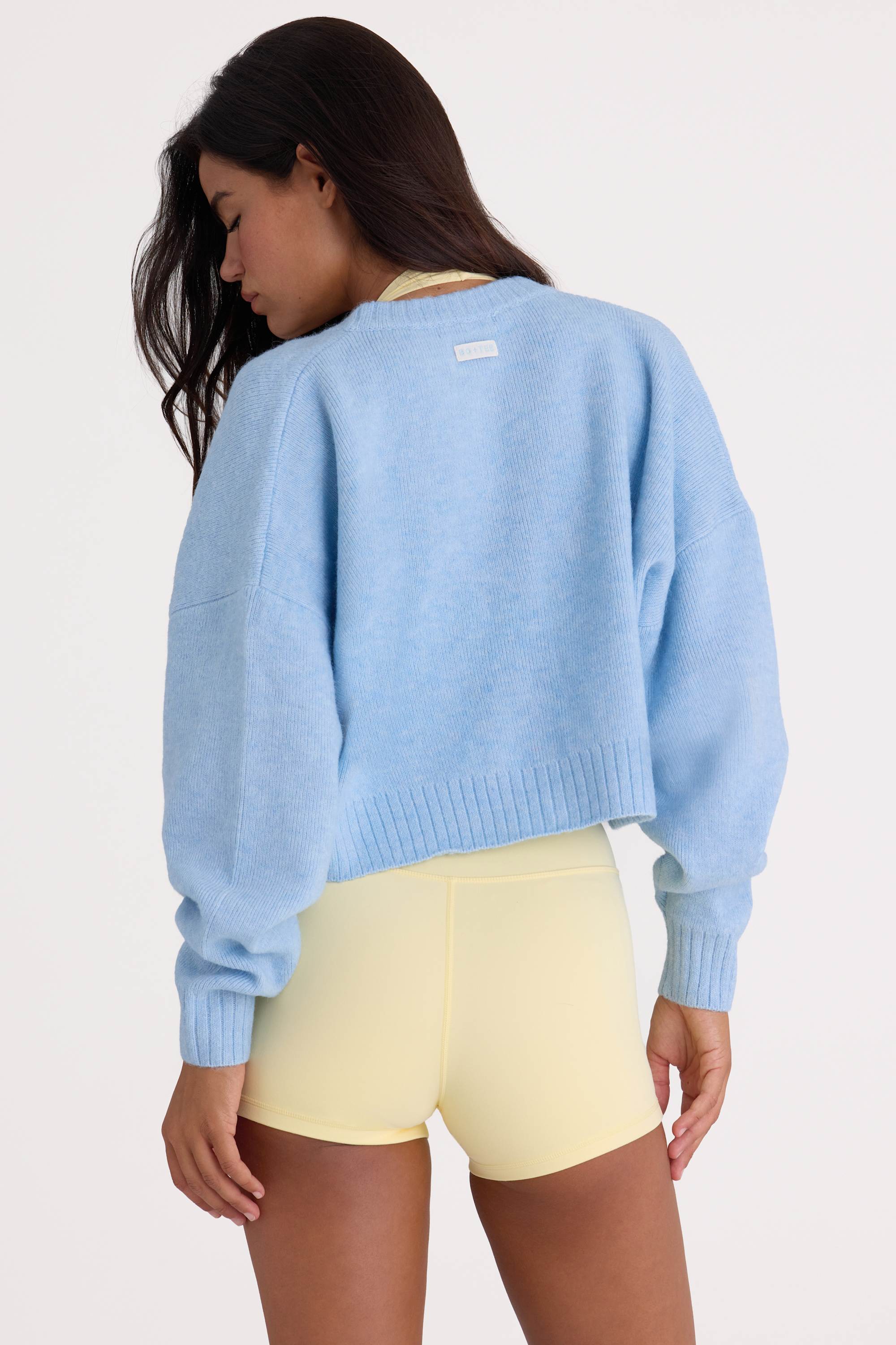 Knit Cropped Cardigan in Powder Blue - Image 3