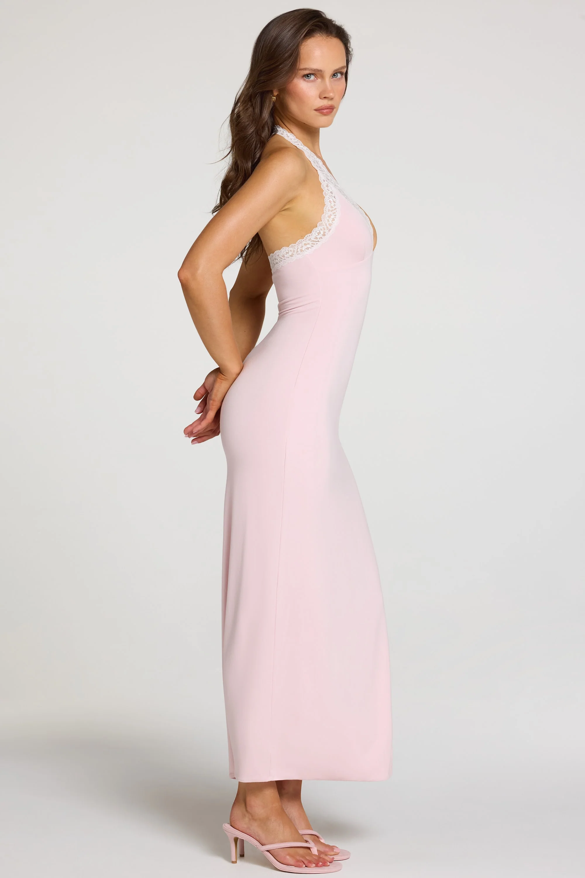 Modal Lace-Trim Maxi Dress in Baby Pink - Image 6