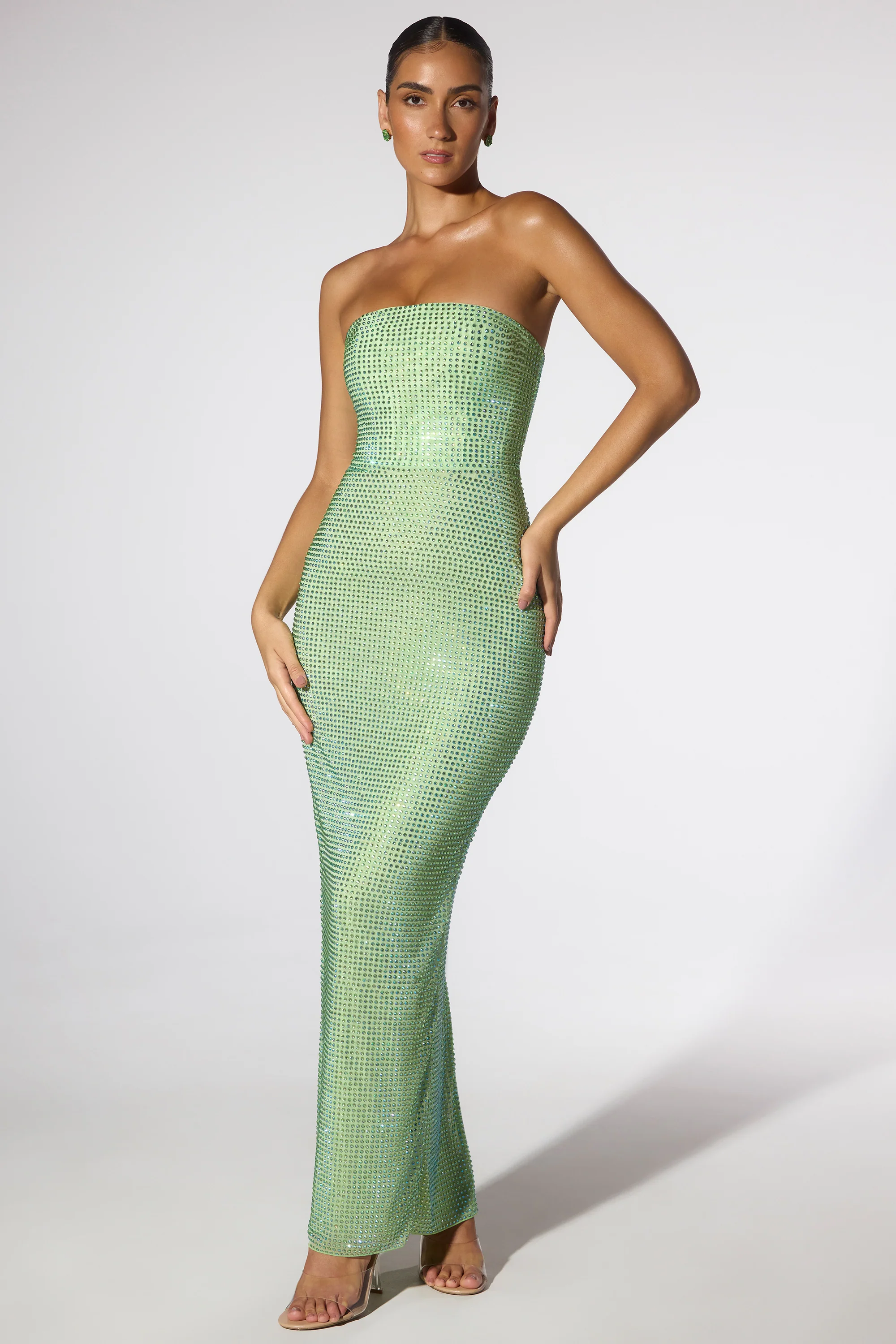 Embellished Strapless Evening Gown in Sage Green - Image 6