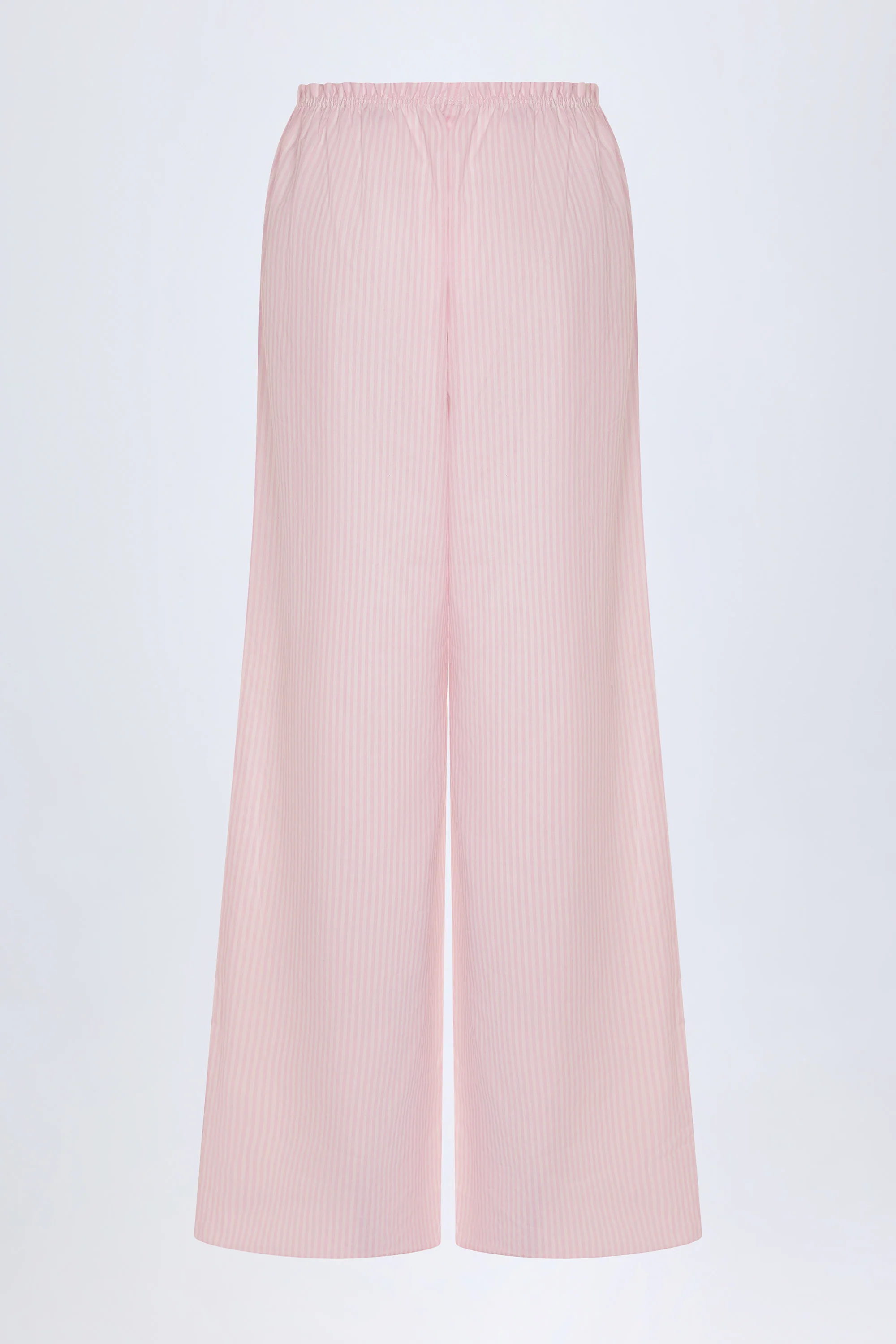 Wide-Leg Cotton-Poplin Trousers in Pink White Stripe - Image 3