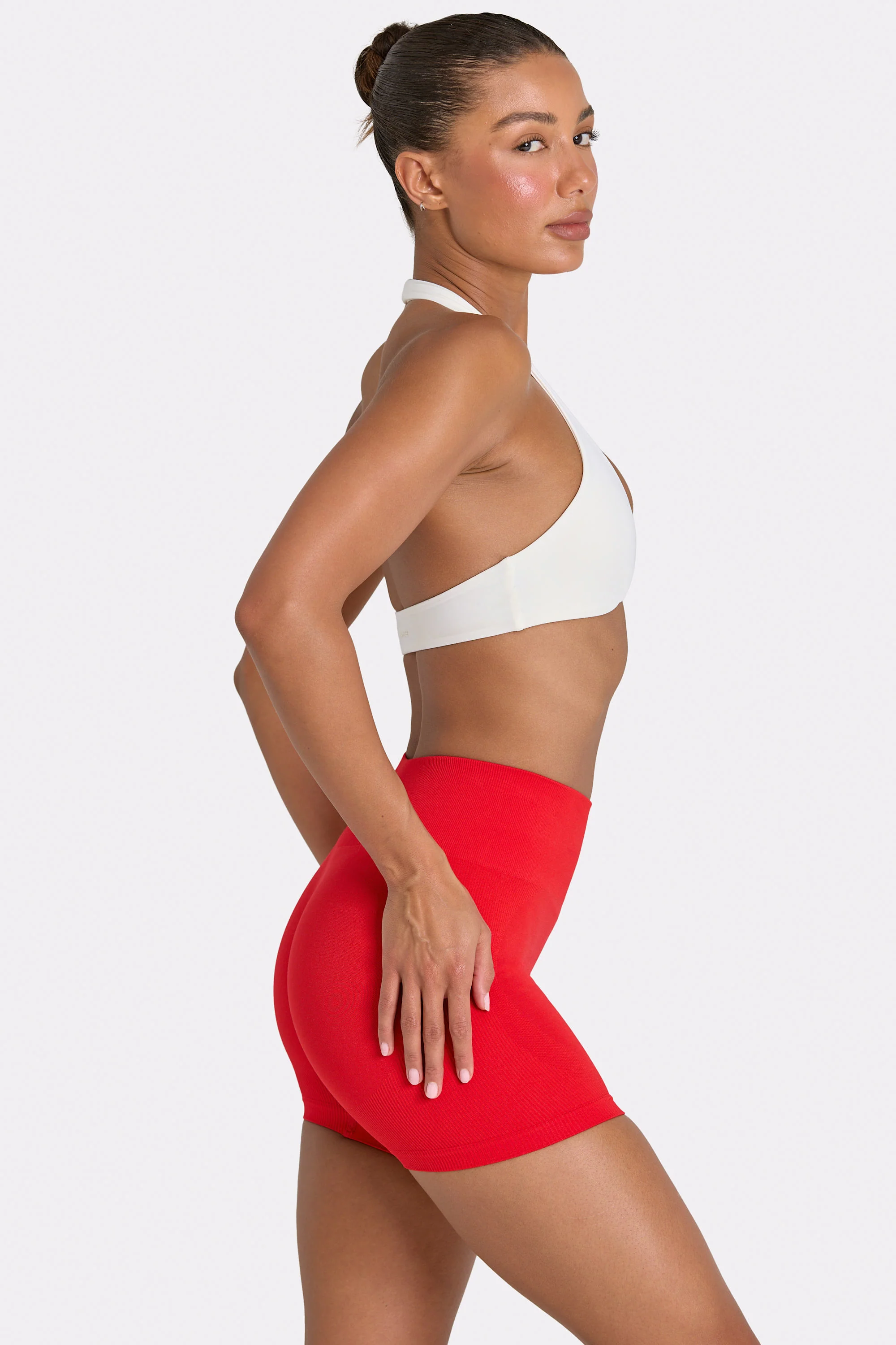 Define Luxe High-Waist Mini Shorts in Red - Image 3