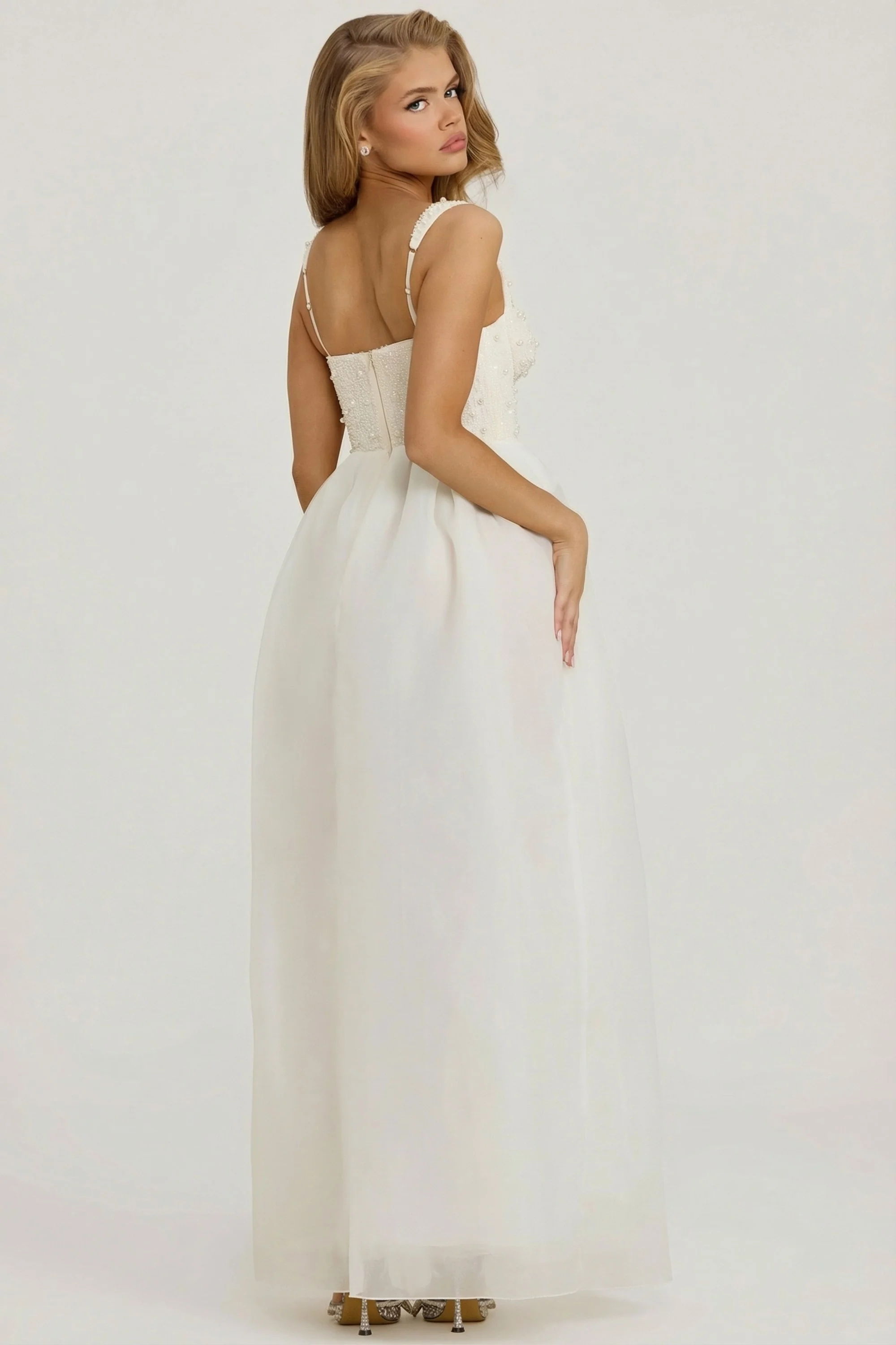 Embellished Corset Gown in White - Image 2