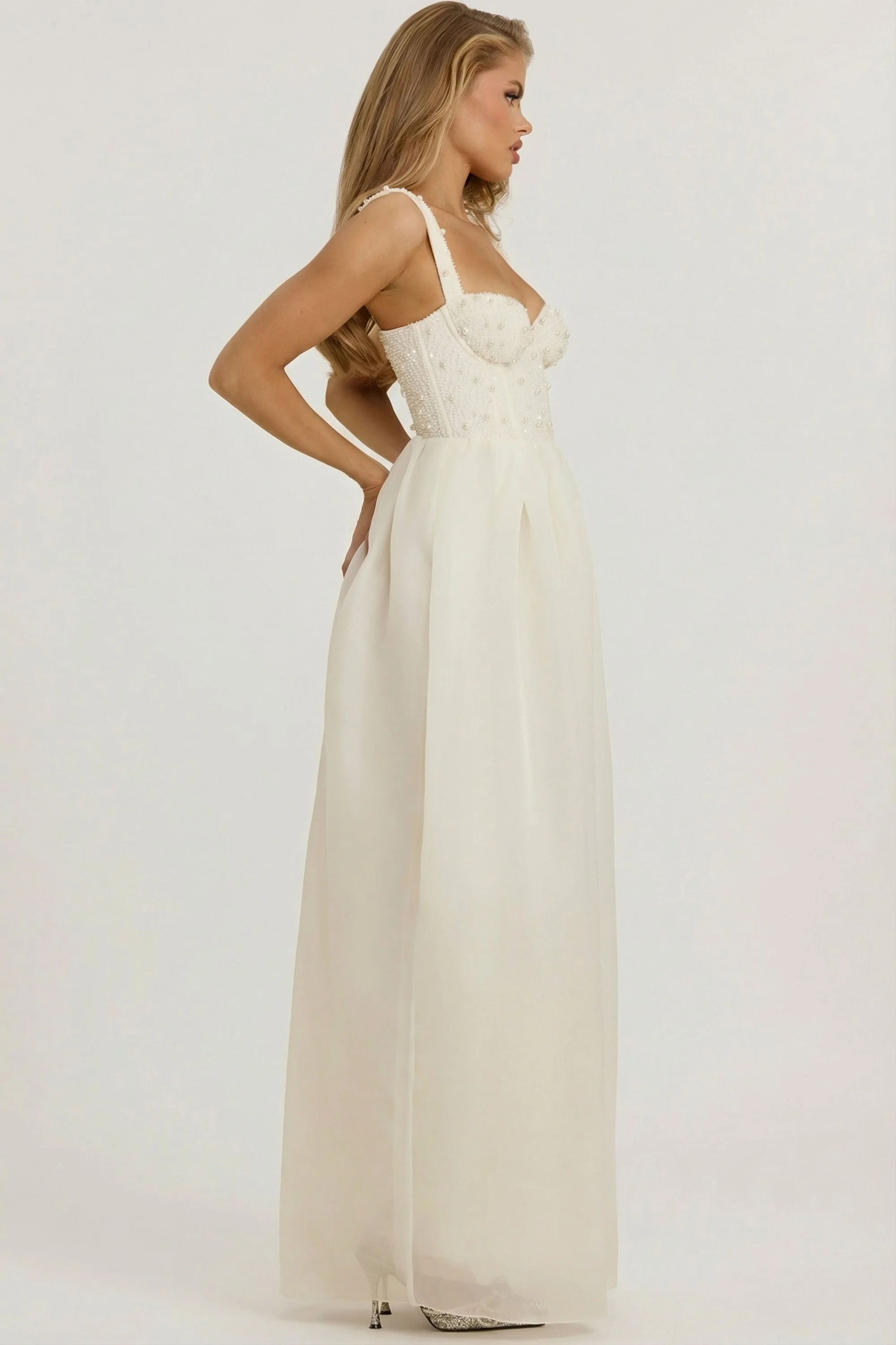 Embellished Corset Gown in White - Image 4