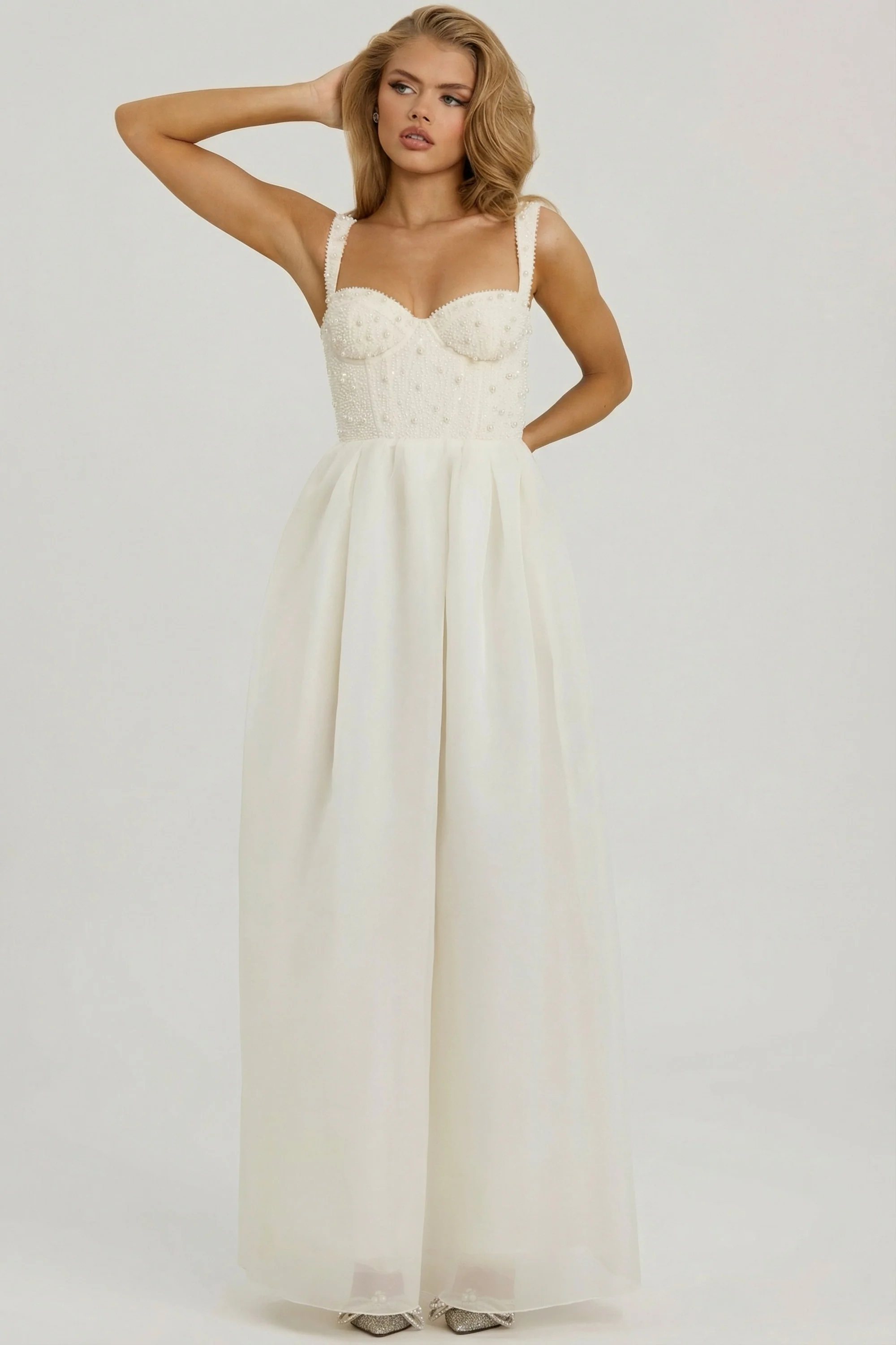Embellished Corset Gown in White - Image 8