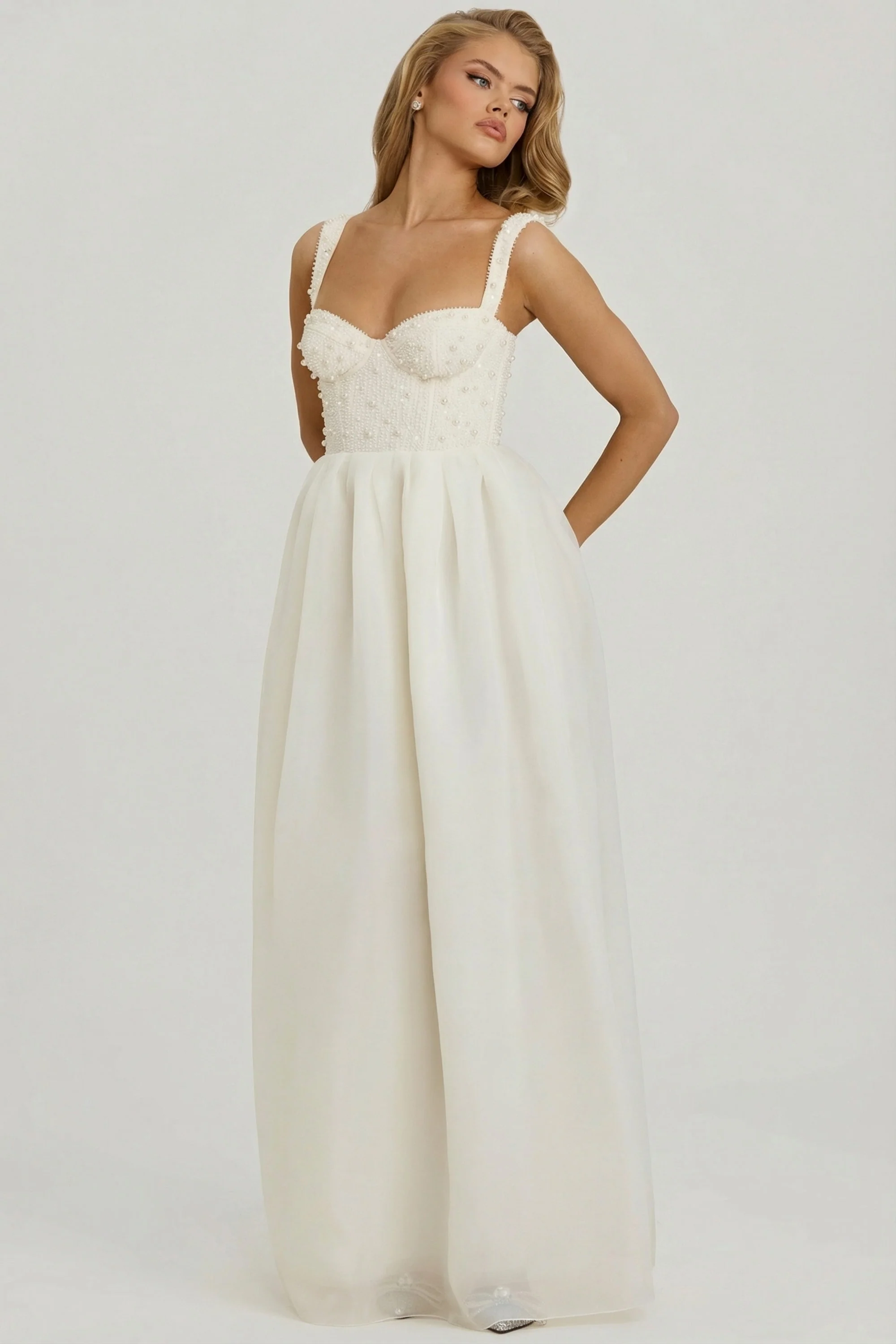 Embellished Corset Gown in White - Image 9