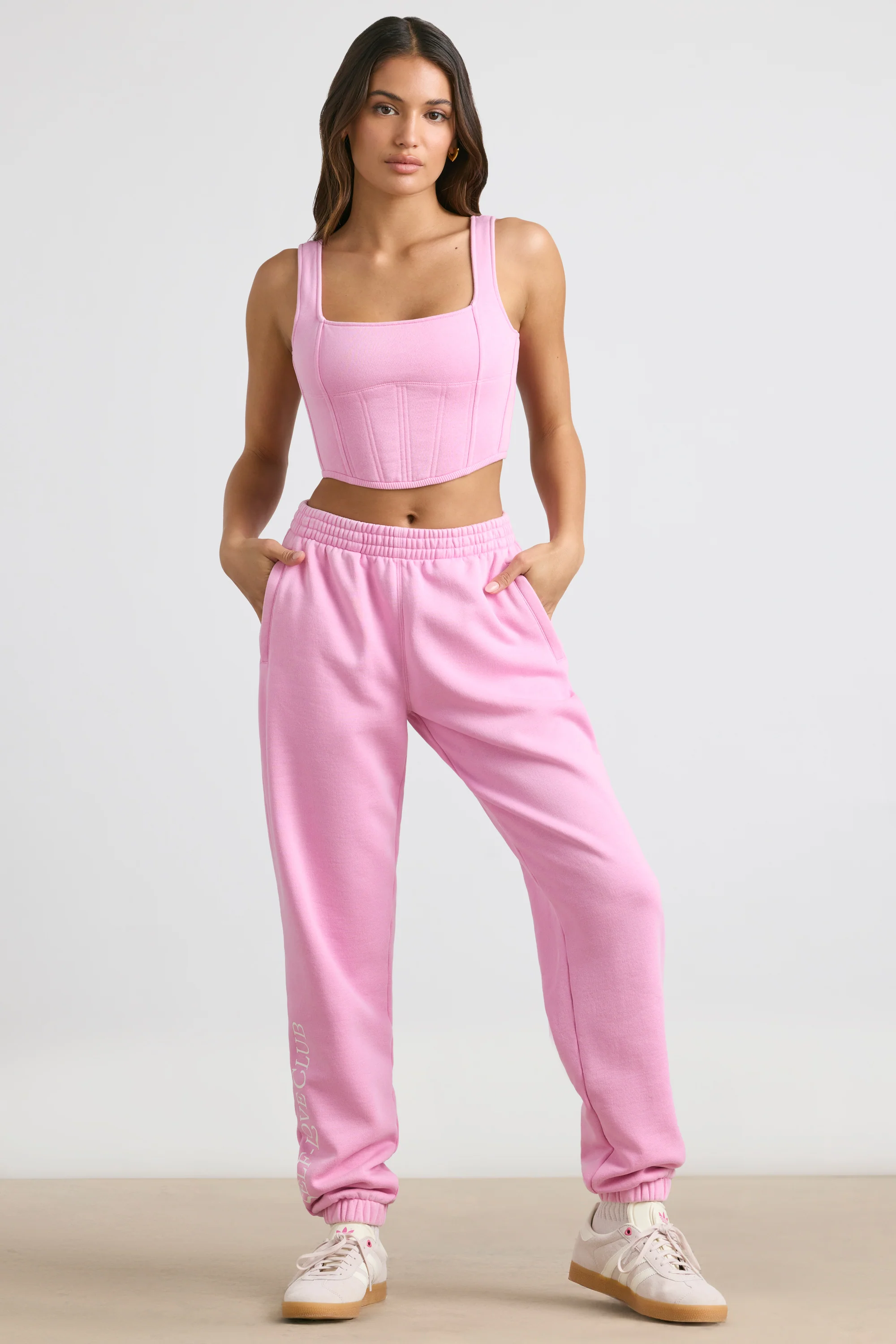 Brushed Jersey Corset Crop Top in Bubblegum Pink - Image 5