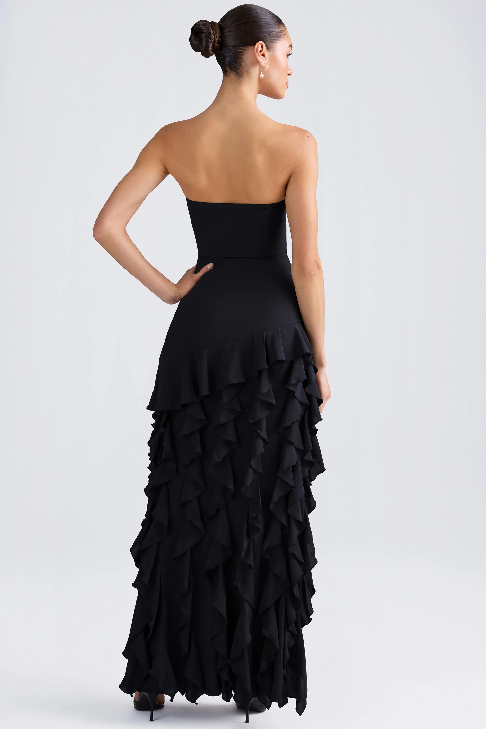 Ruffle-Trim Strapless Gown in Black - Image 2