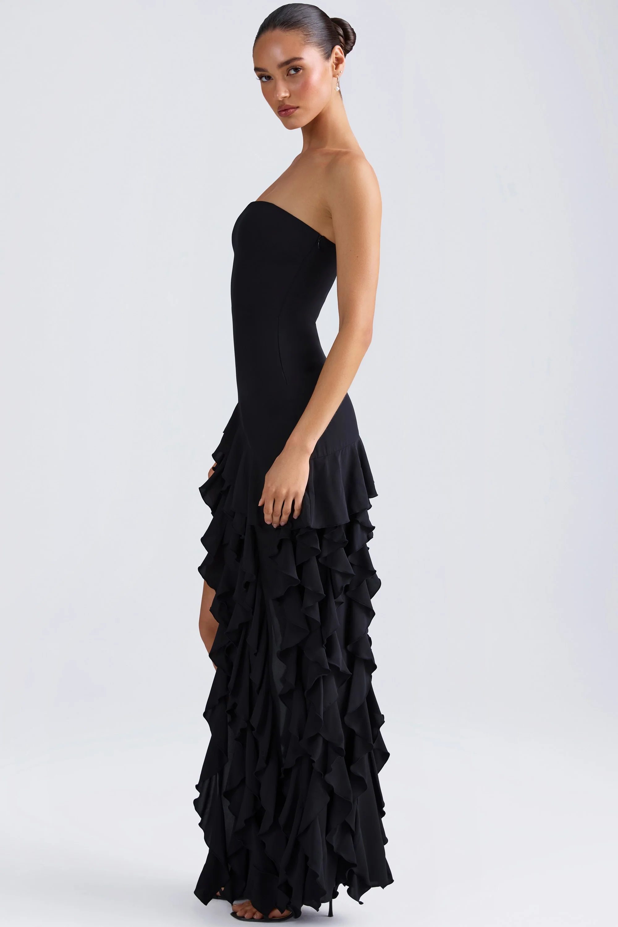 Ruffle-Trim Strapless Gown in Black - Image 5