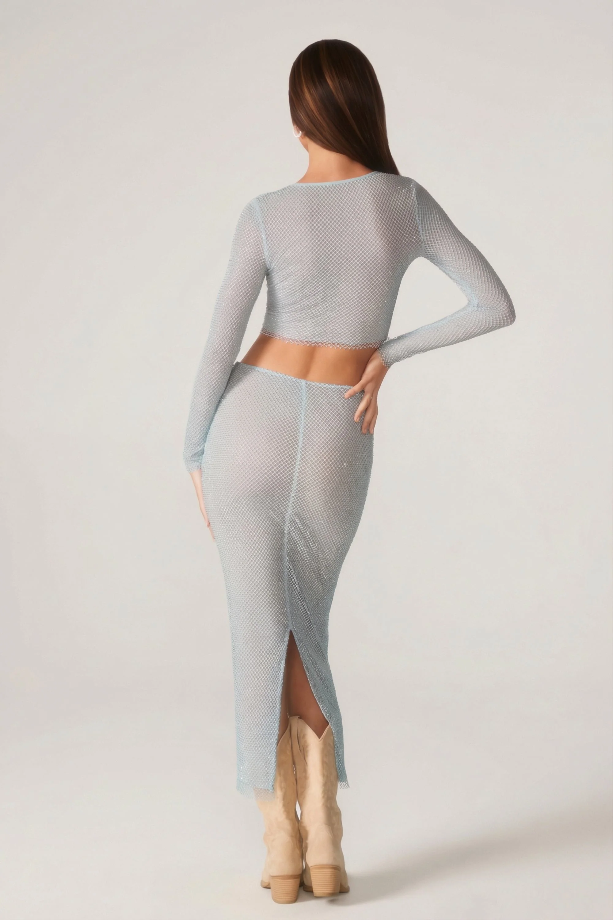 Embellished Long Sleeve Top in Aqua - Image 2