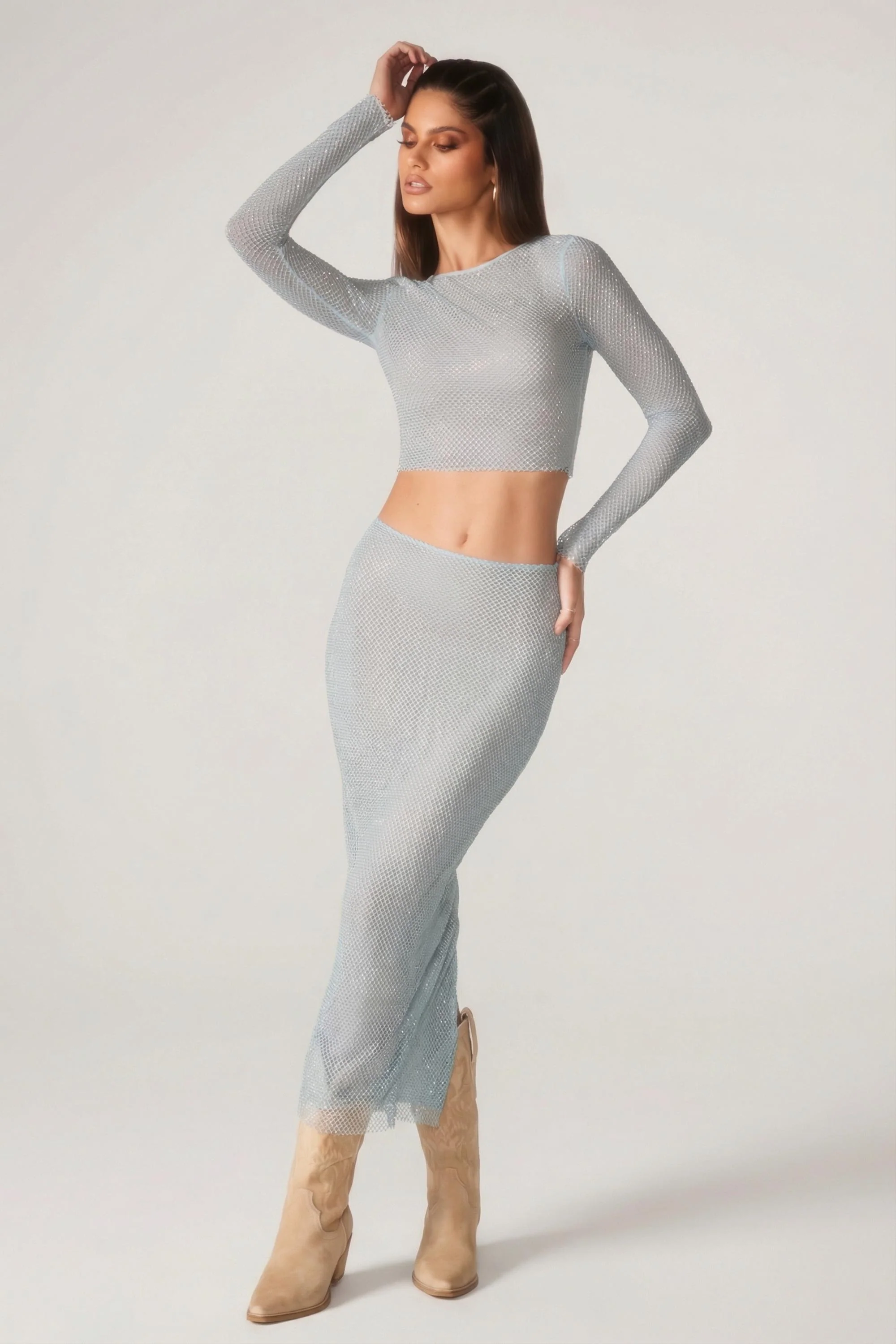 Embellished Long Sleeve Top in Aqua - Image 4