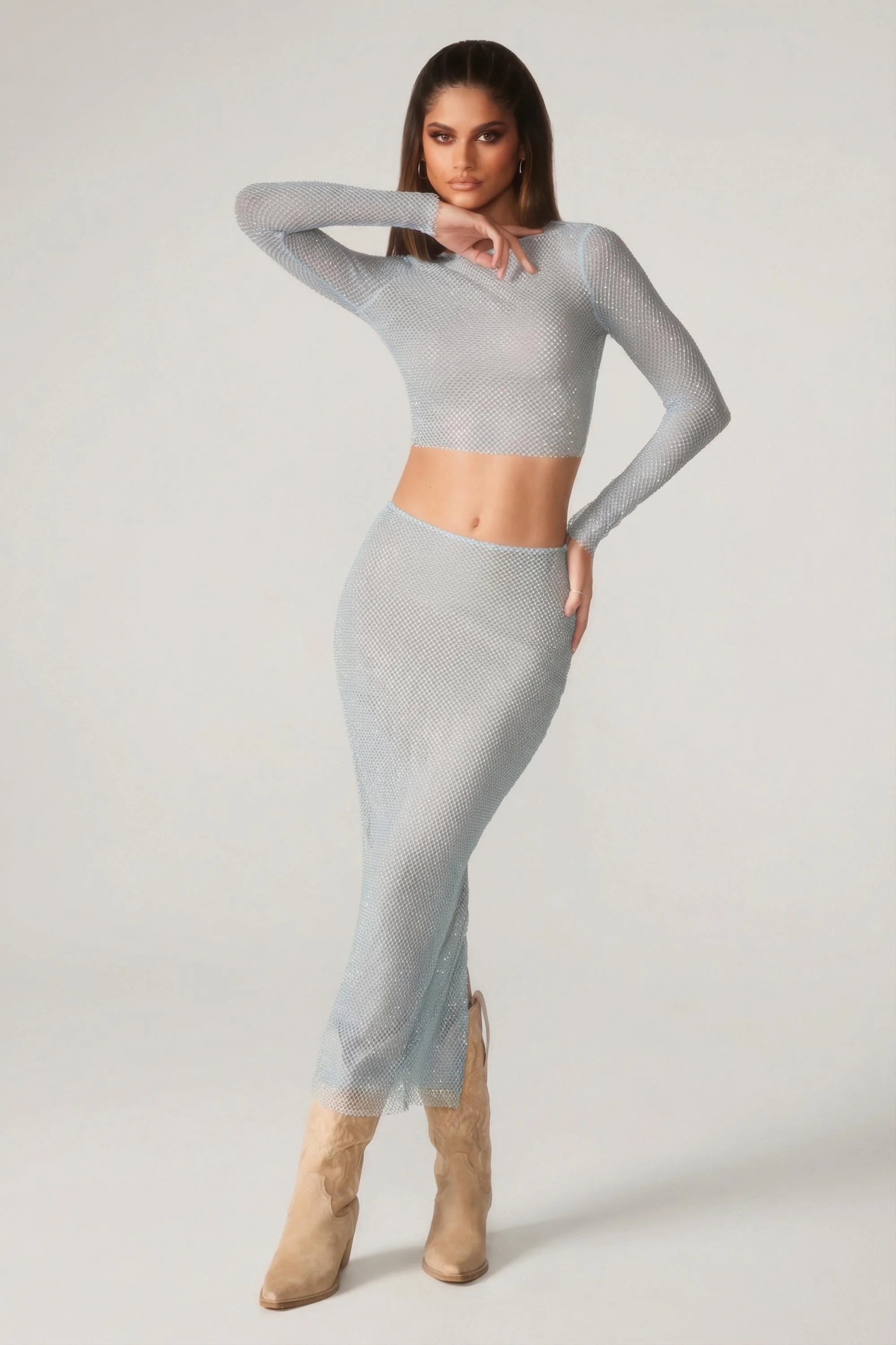 Embellished Long Sleeve Top in Aqua - Image 5