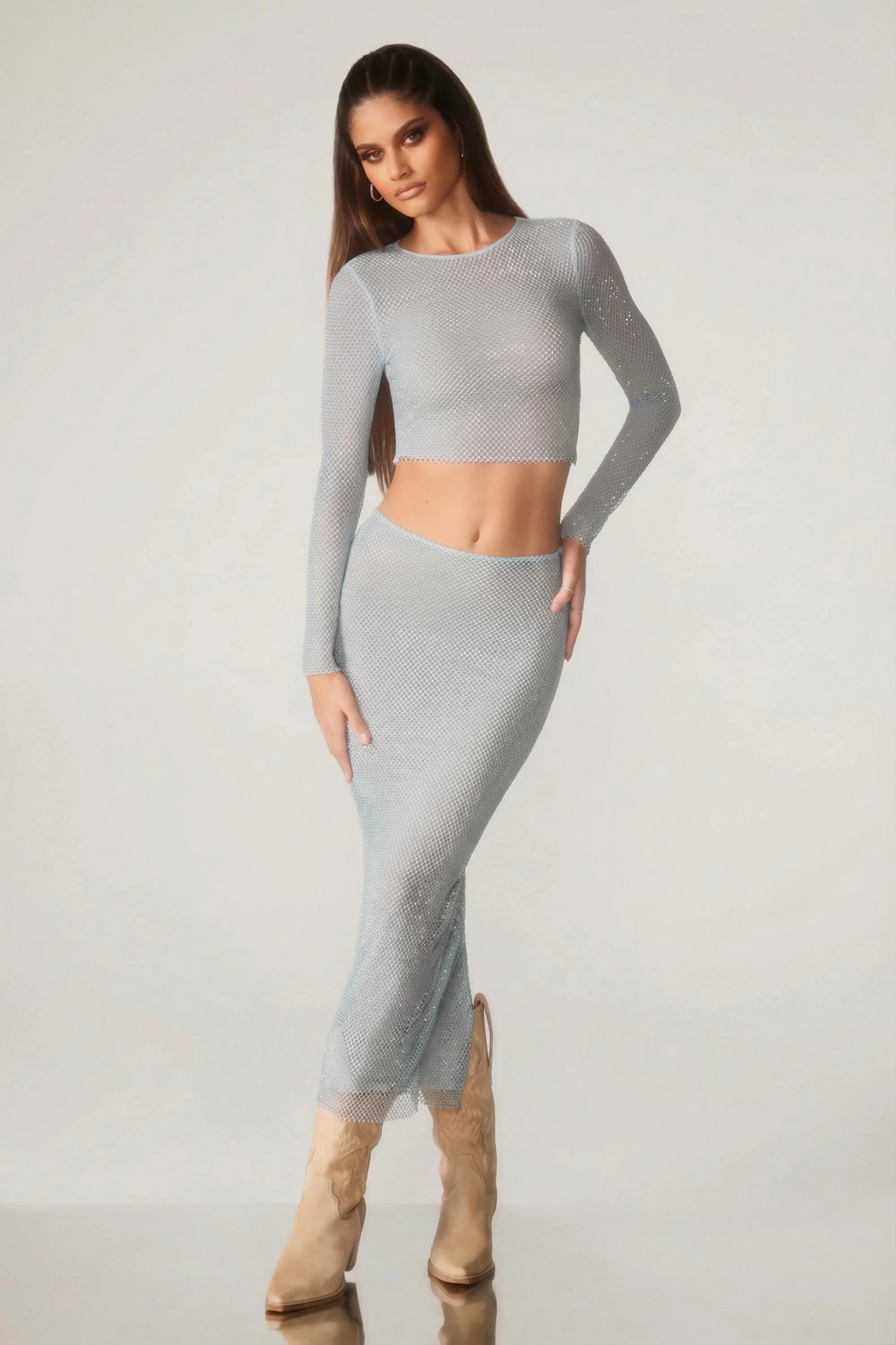 Embellished Long Sleeve Top in Aqua - Image 6