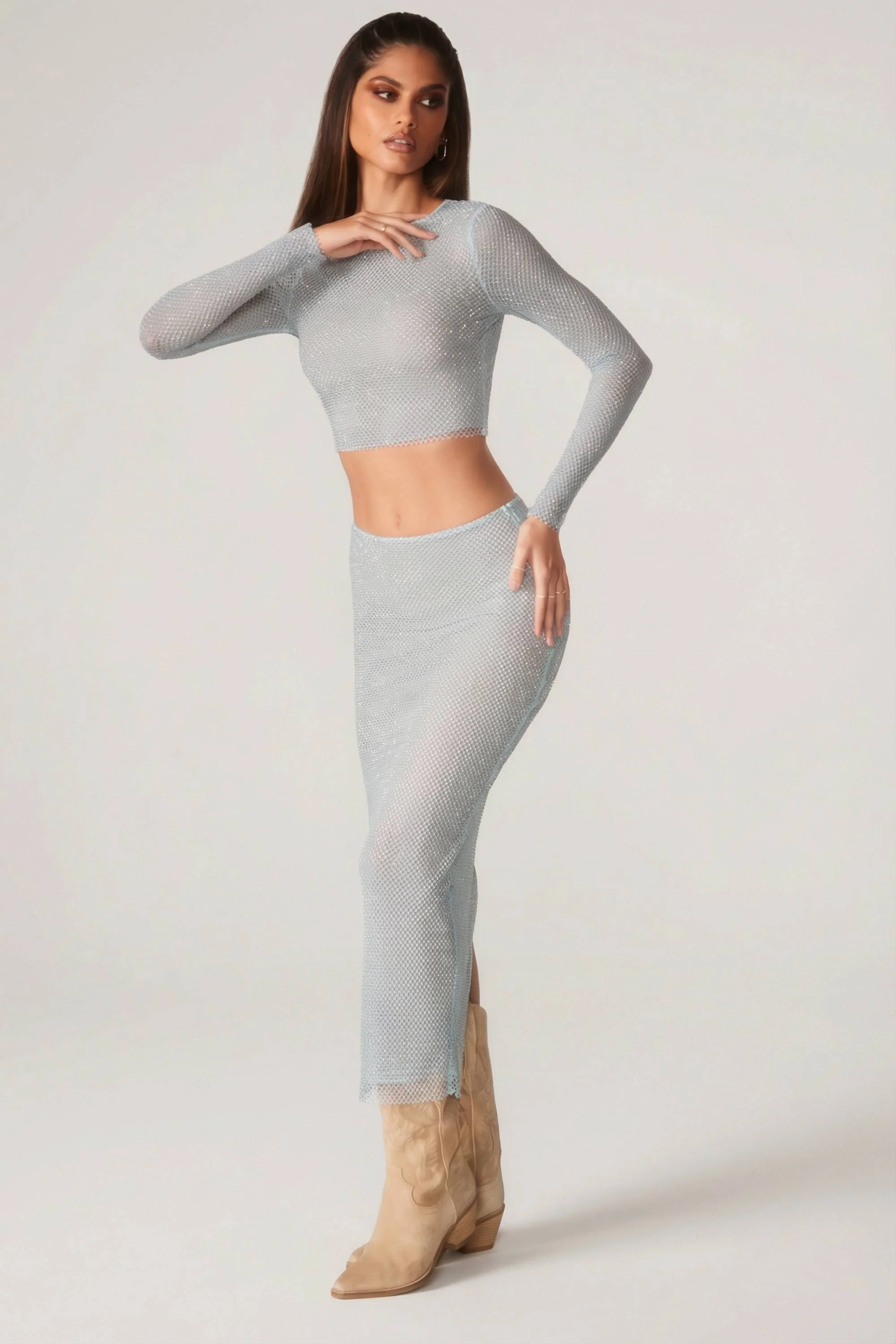 Embellished Long Sleeve Top in Aqua - Image 7