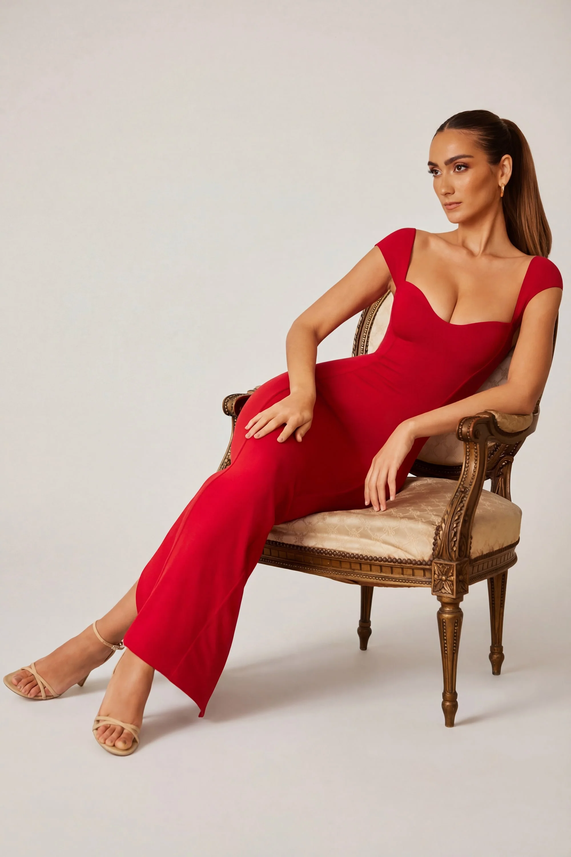 Sweetheart Neckline Maxi Dress in Red - Image 6
