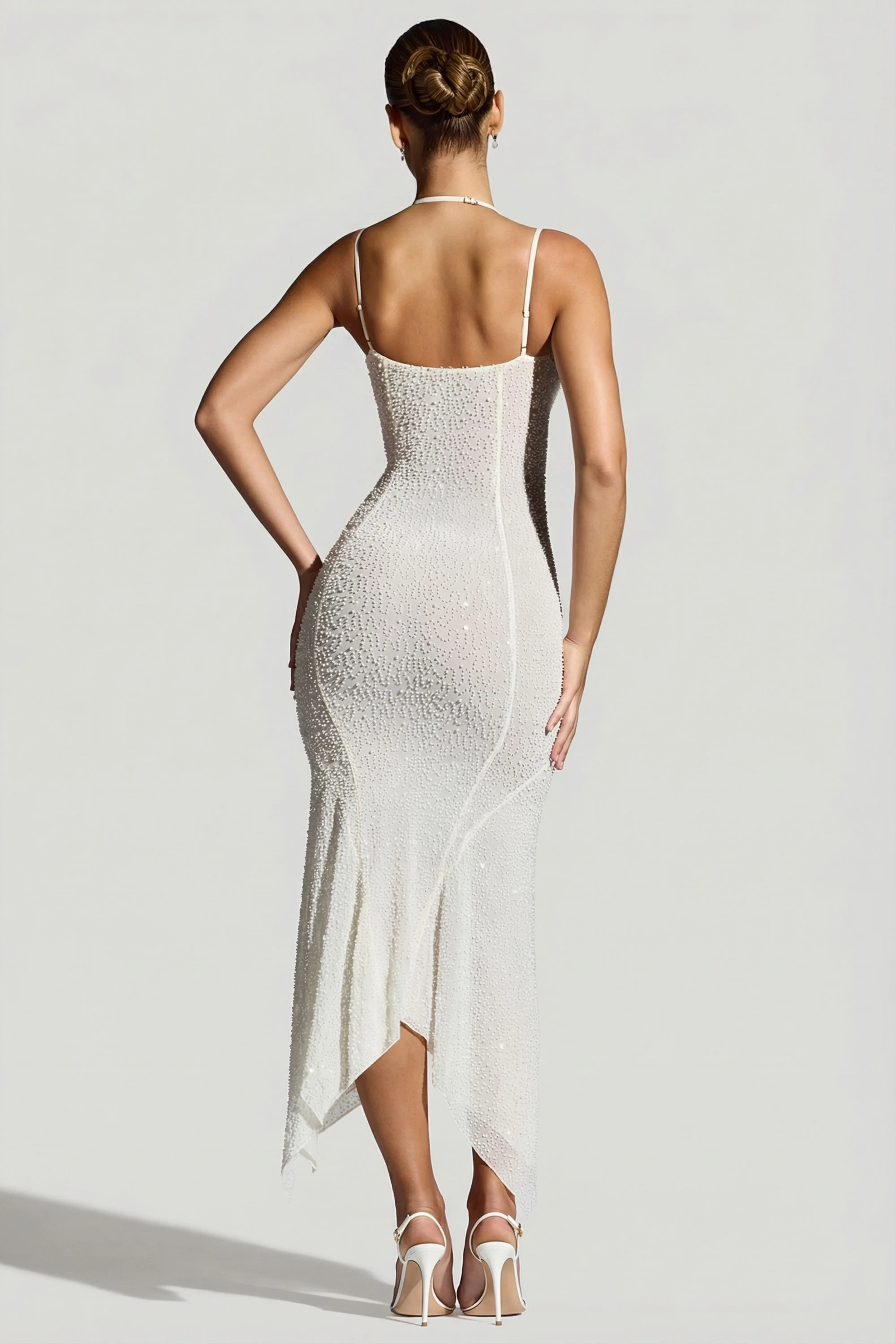 Embellished Handkerchief Hem Maxi Dress in White - Image 2