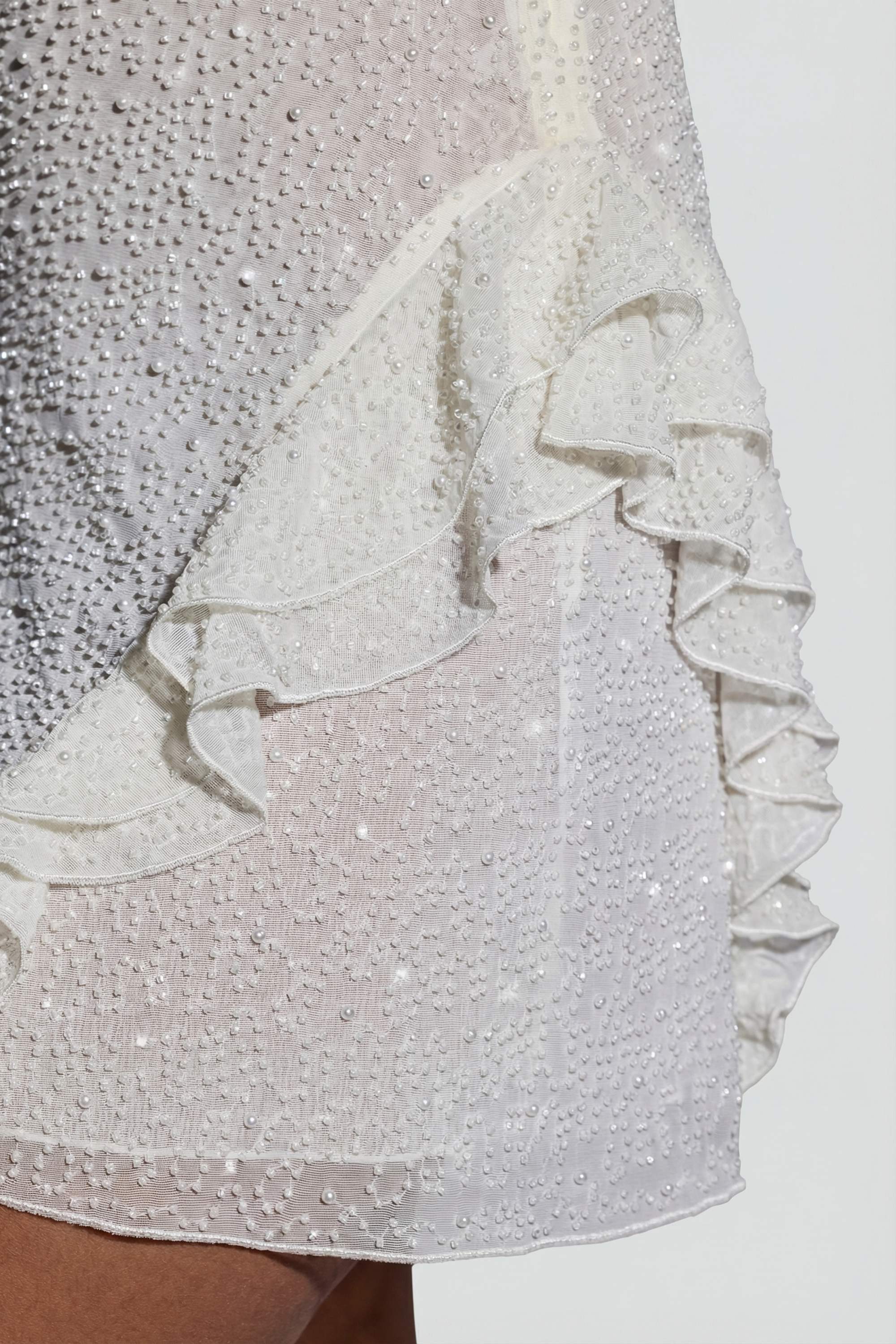 Embellished Frill Mini Dress in White - Image 10