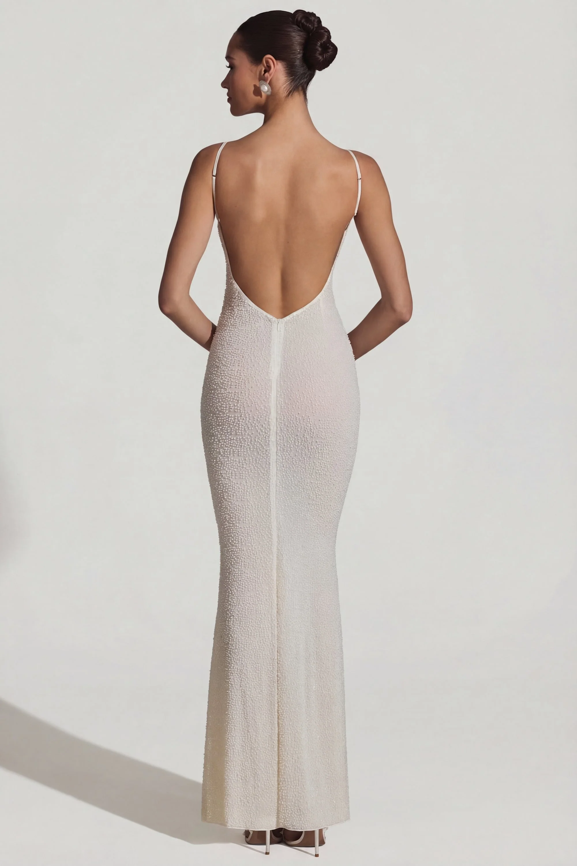 Embellished Backless Maxi Dress in White - Image 5