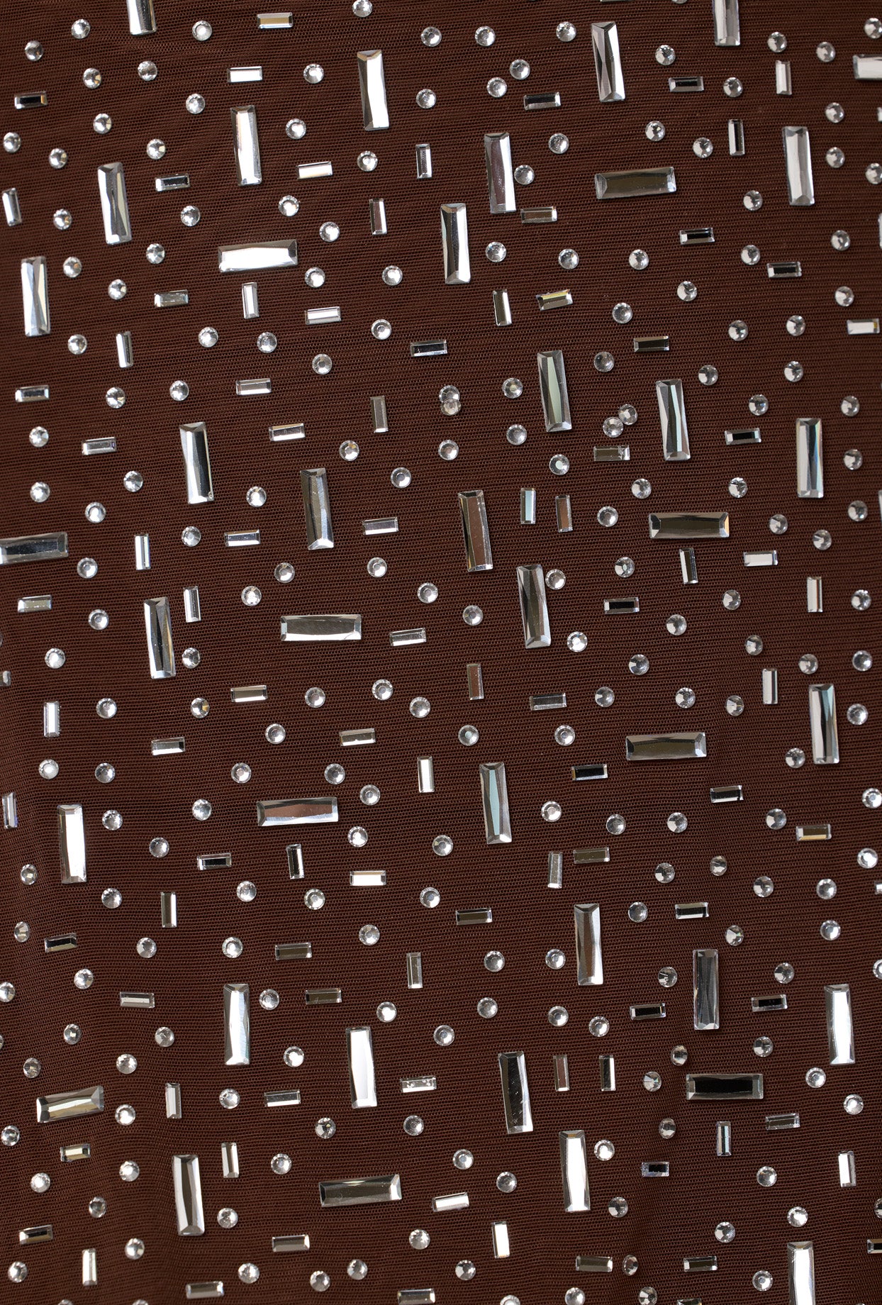 Sheer Embellished Scoop Neck Mini Dress in Deep Cocoa - Image 4