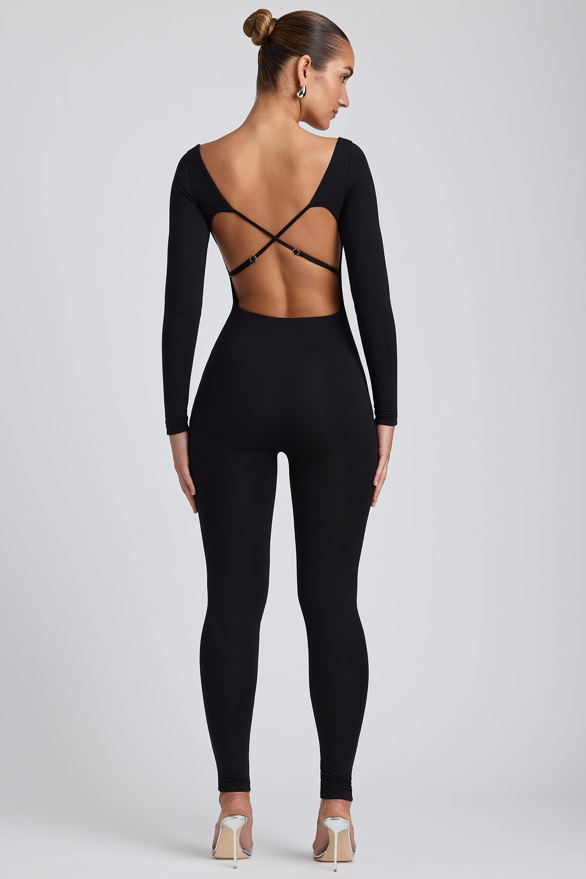 Modal Petite Scoop-Neck Cross-Back Jumpsuit in Black - Image 2