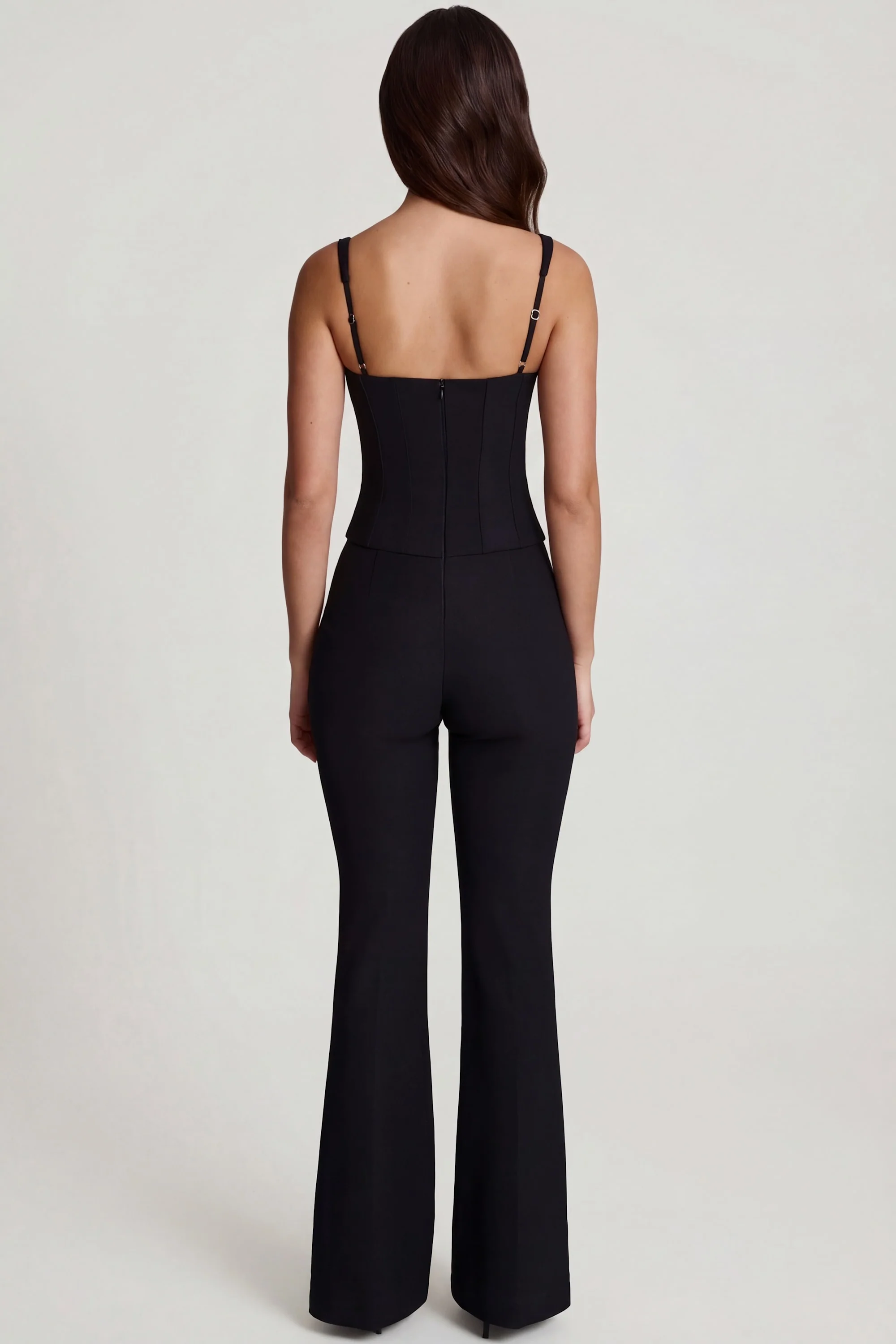 Scoop-Neck Corset Flared Leg Jumpsuit in Black - Image 2