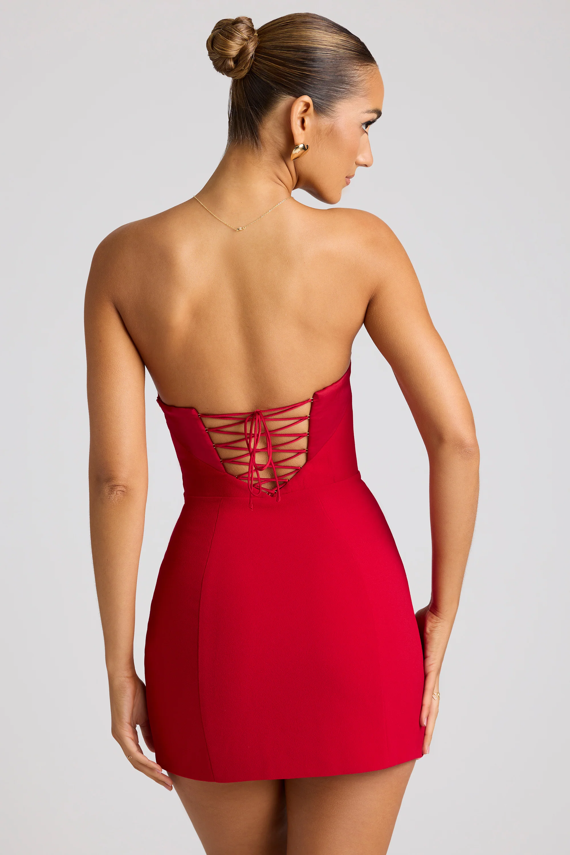 Strapless A-Line Mini Dress in Fire Red - Image 2