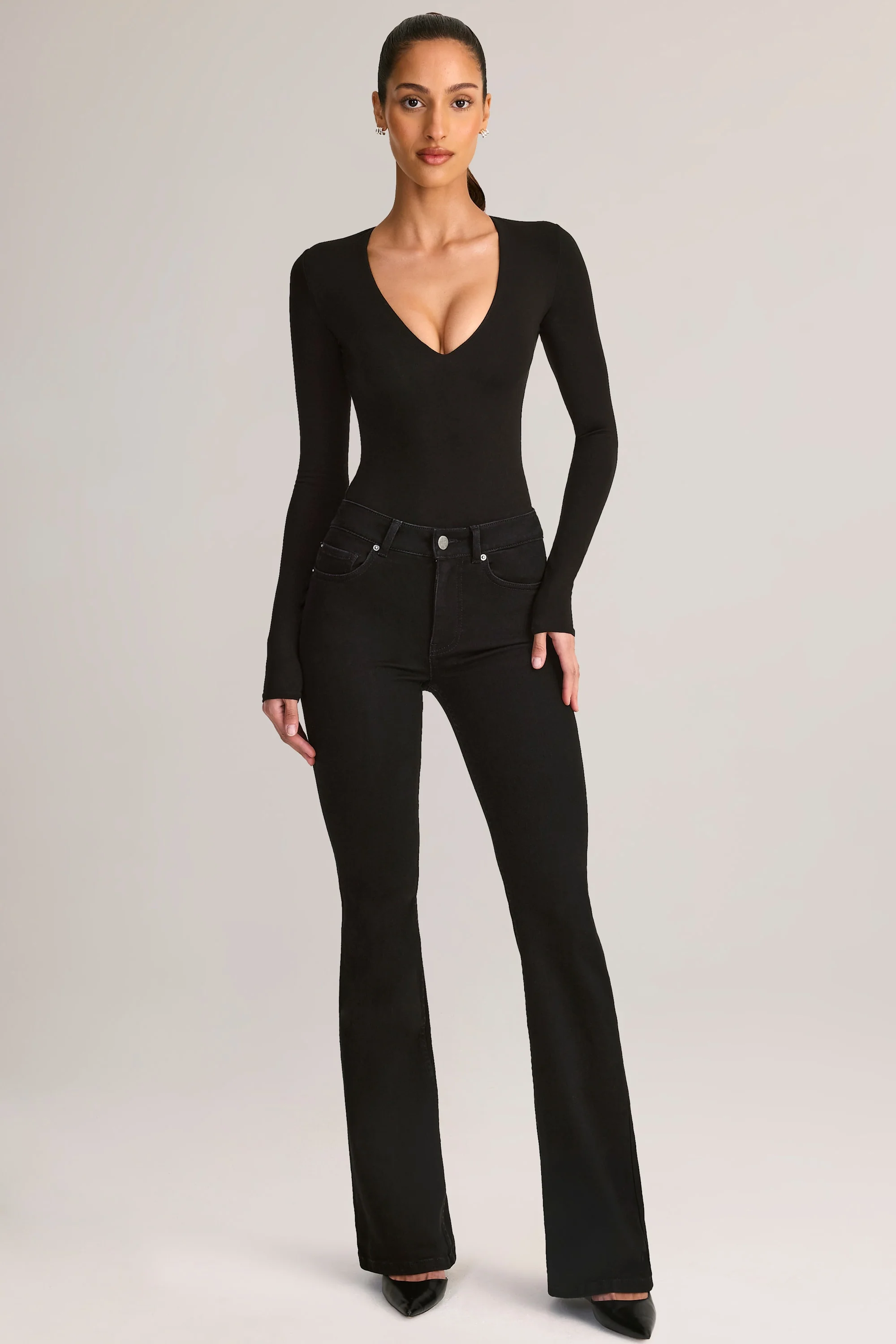 Modal Plunge Long-Sleeve Bodysuit in Black - Image 6