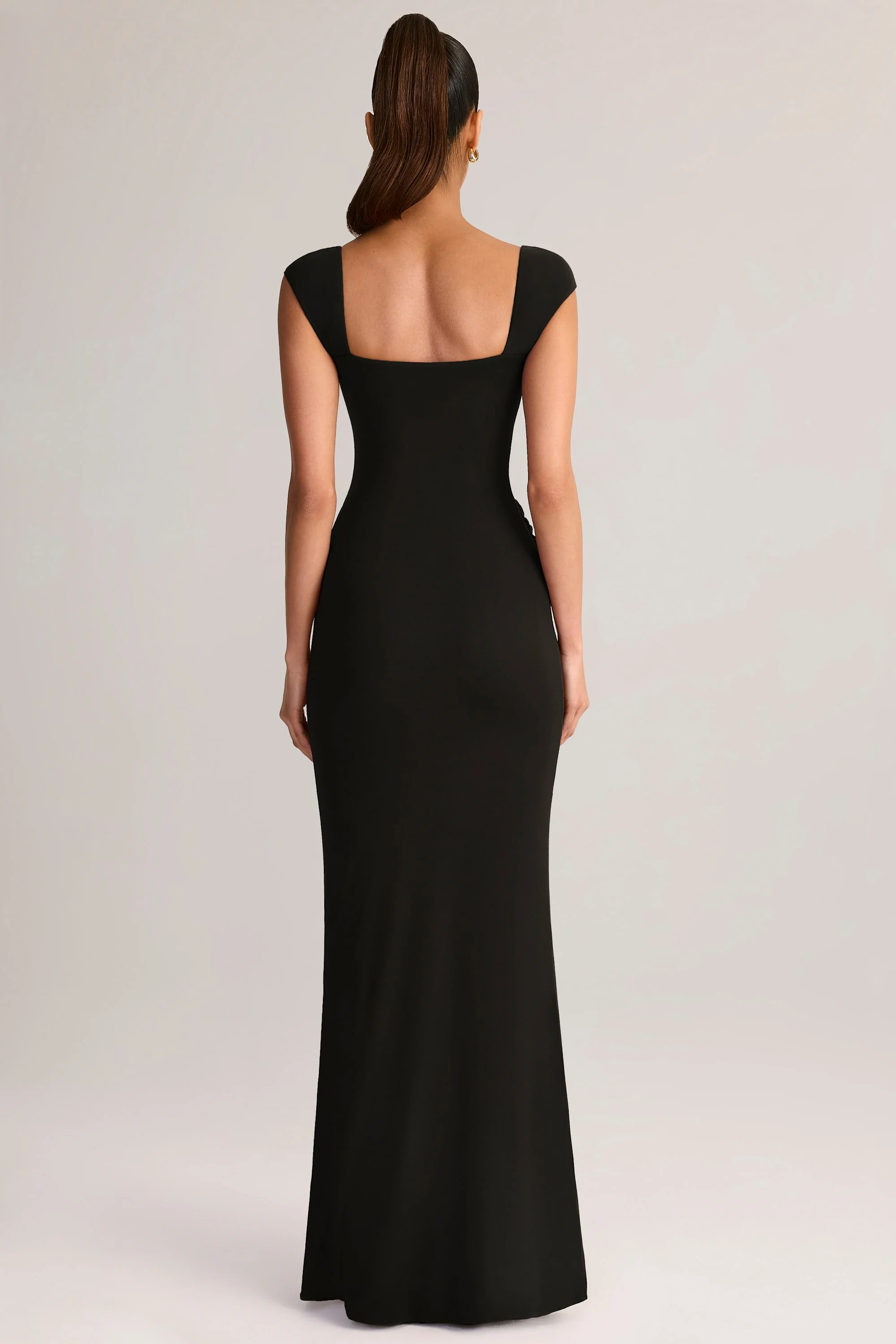 Modal Sweetheart-Neck Cowl-Waist Maxi Dress in Black - Image 2