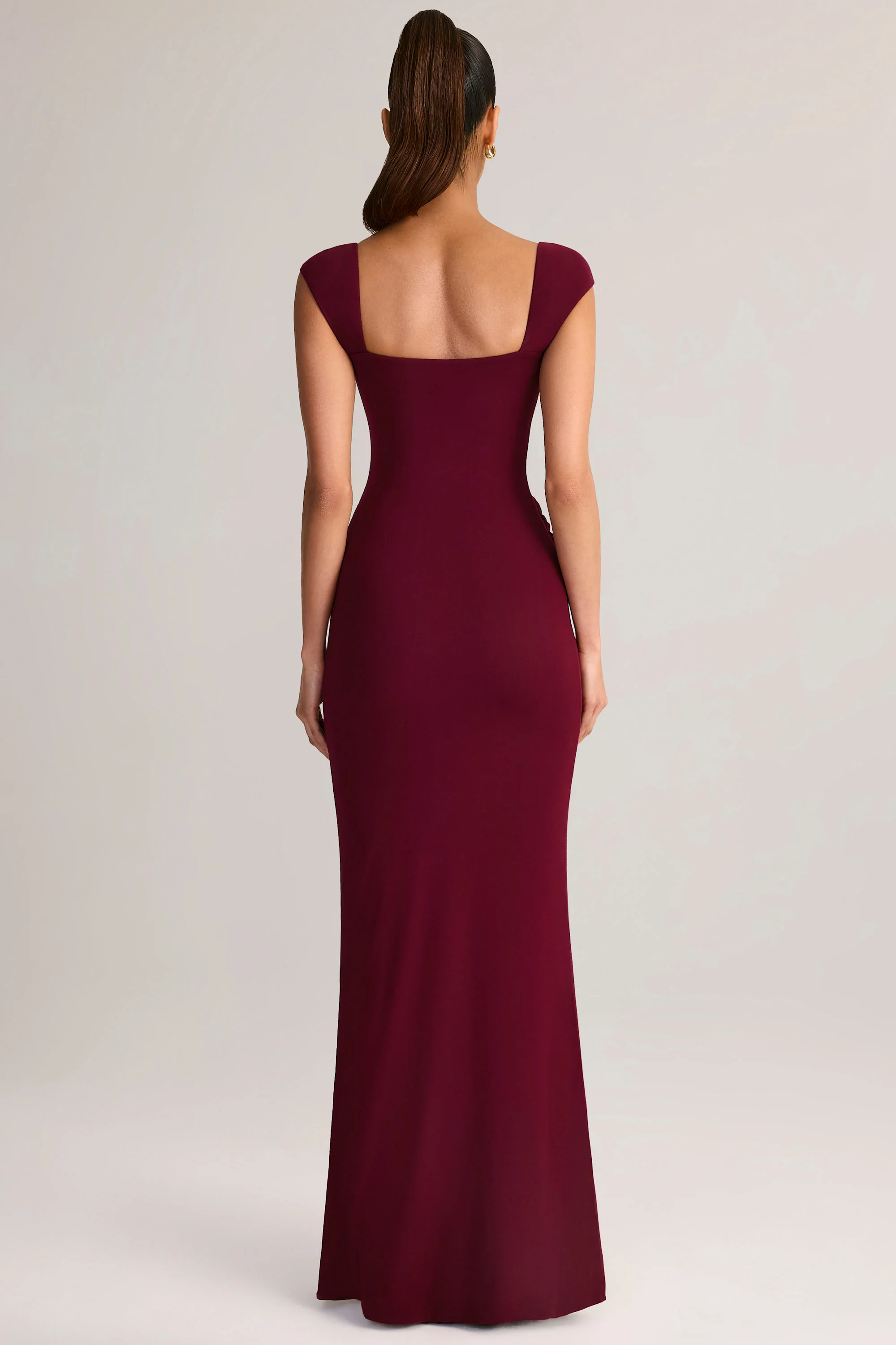 Modal Sweetheart-Neck Cowl-Waist Maxi Dress in Wine - Image 2