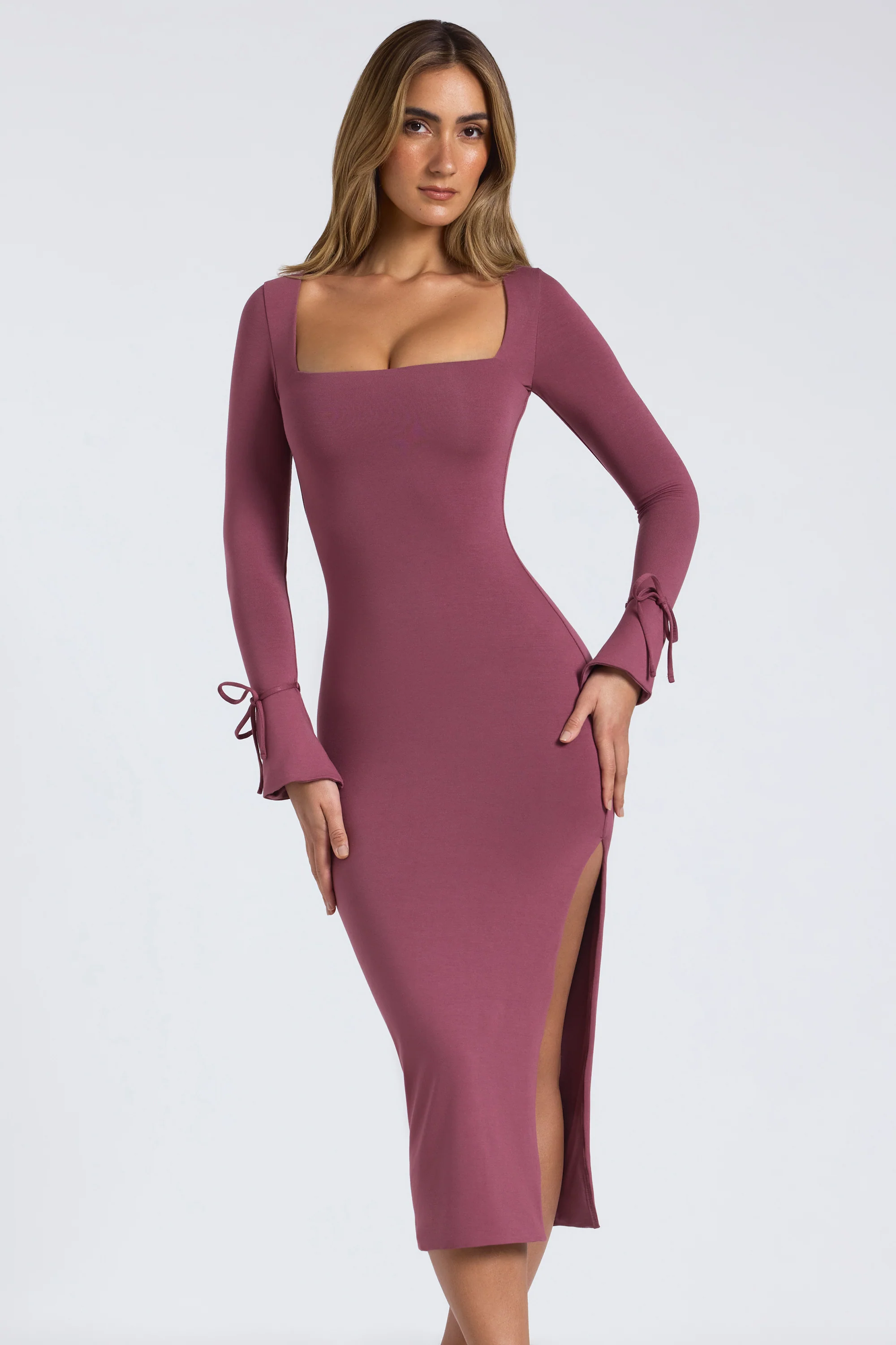 Modal Square-Neck Midaxi Dress in Plum - Image 6