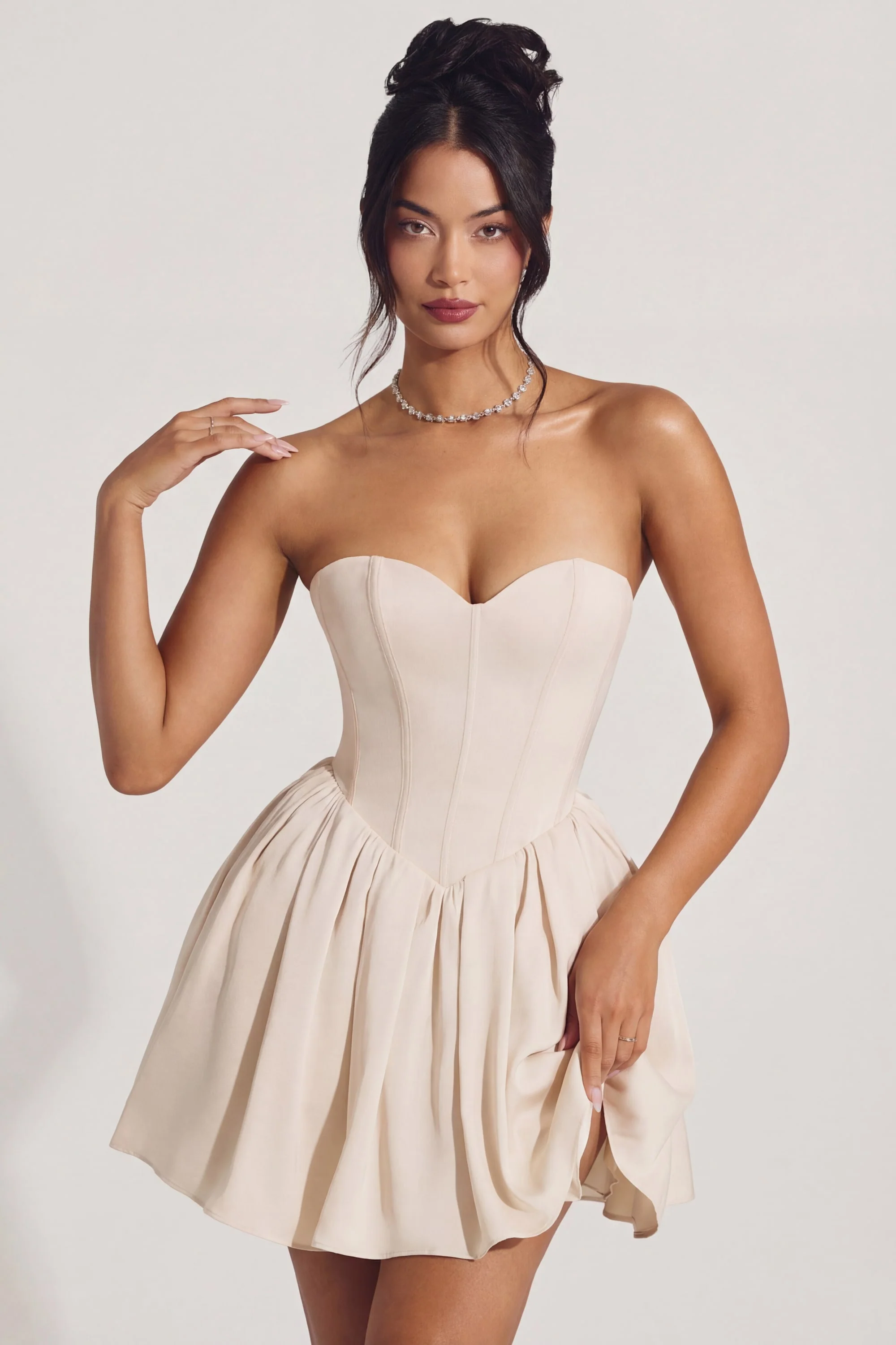 Corset Tulle Mini Dress in Ivory - Image 2