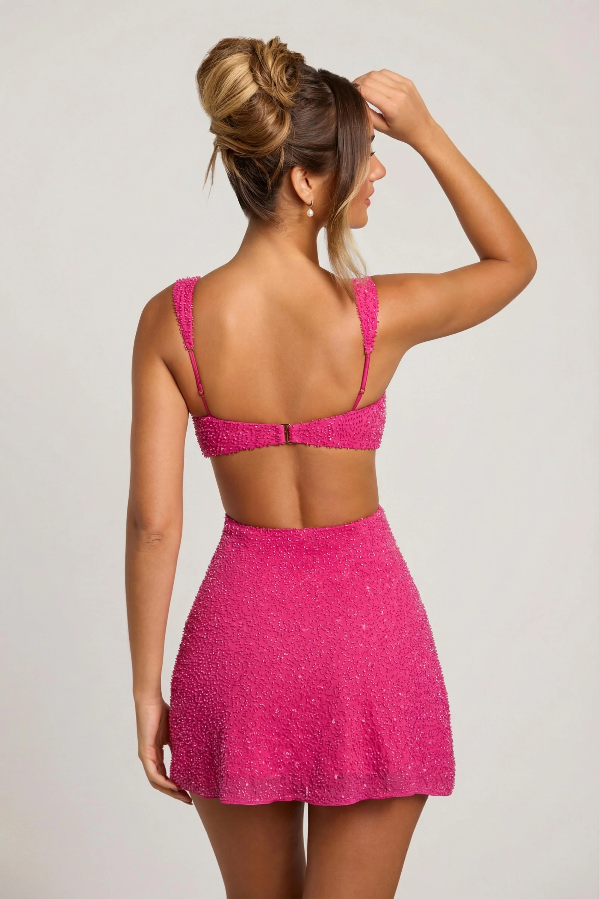 Embellished Cut Out Mini Dress in Fuschia - Image 2