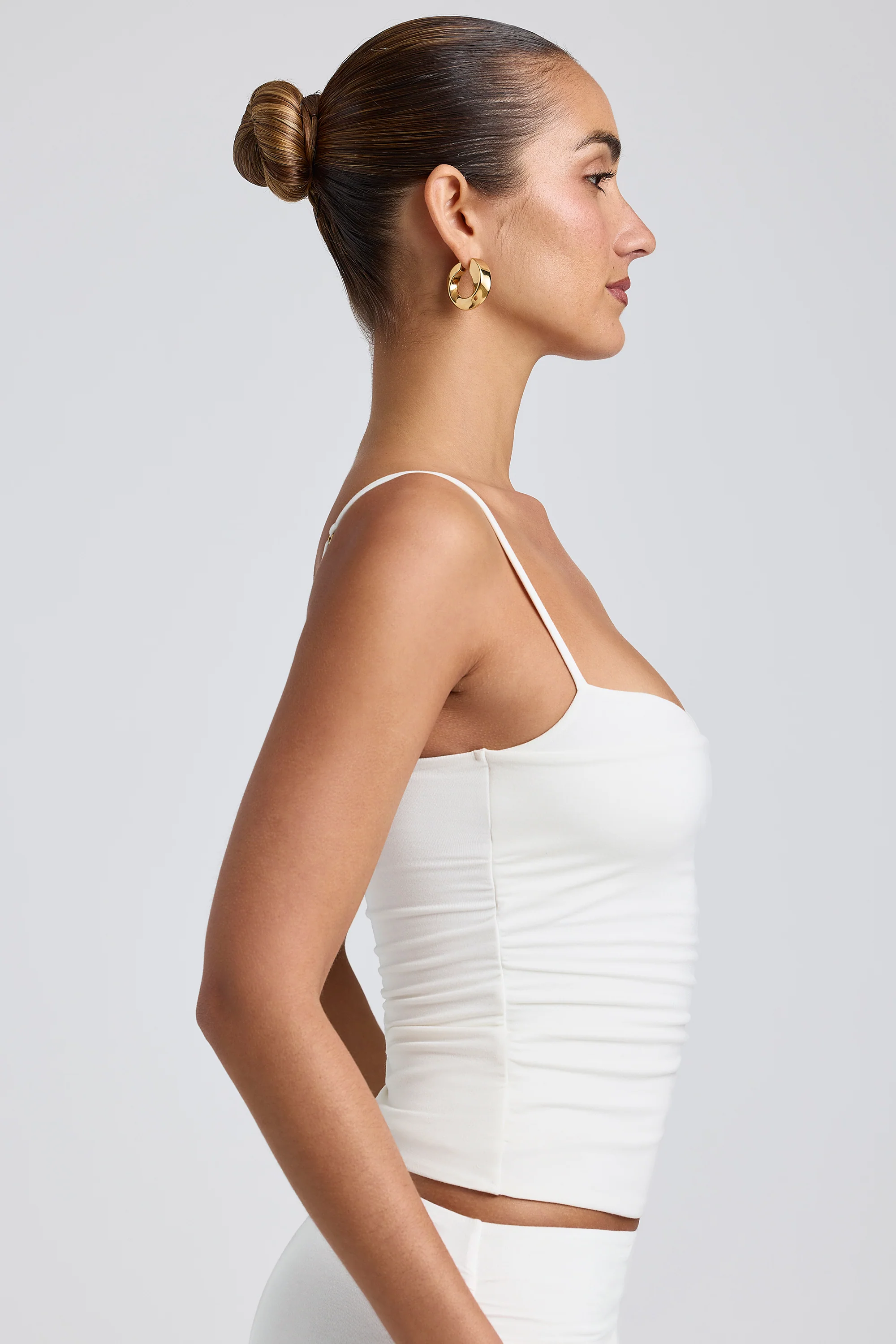 Modal Ruched Layered Tank Top in White - Image 3