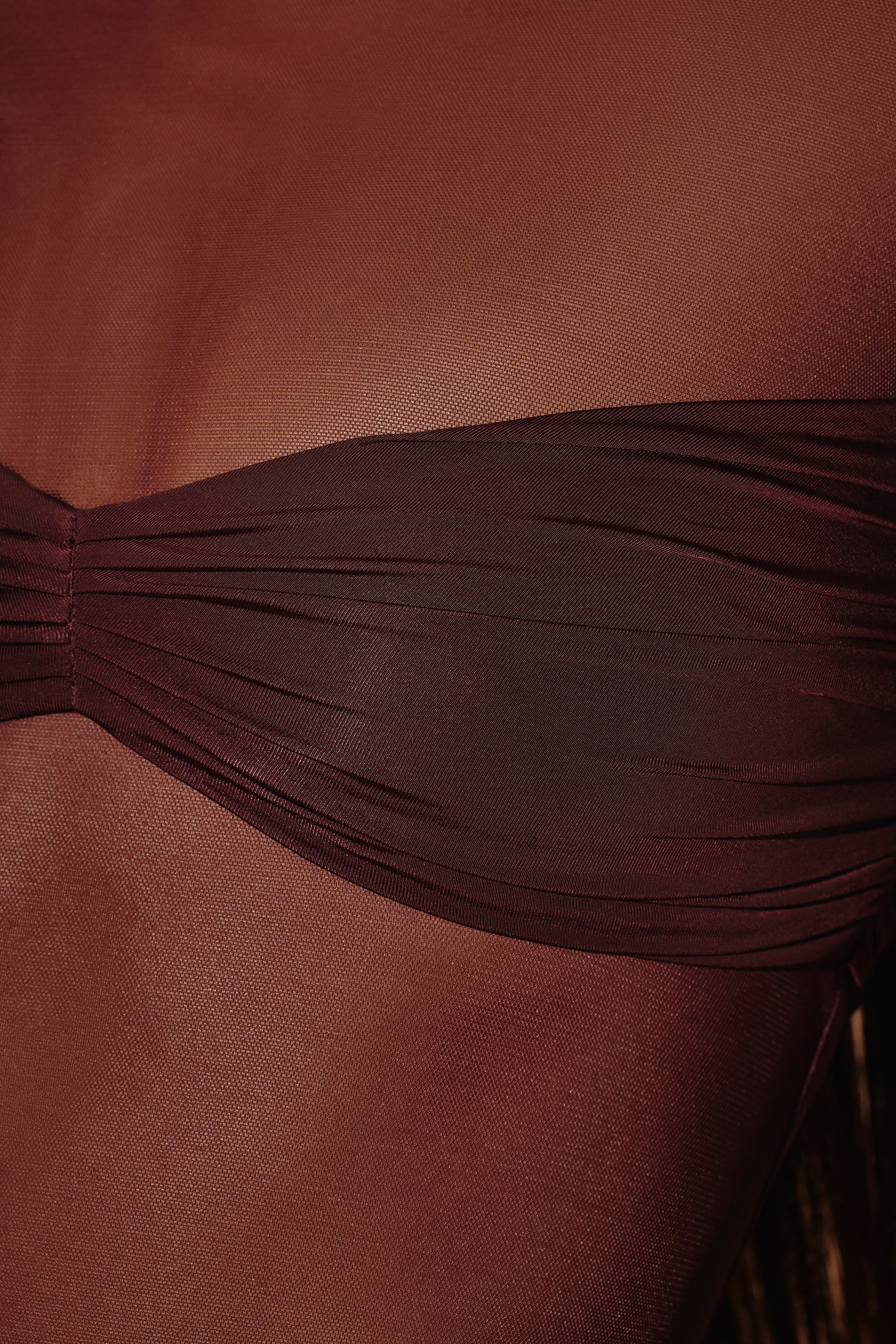 Sheer Panelled Long Sleeve Mini Dress in Brown - Image 4