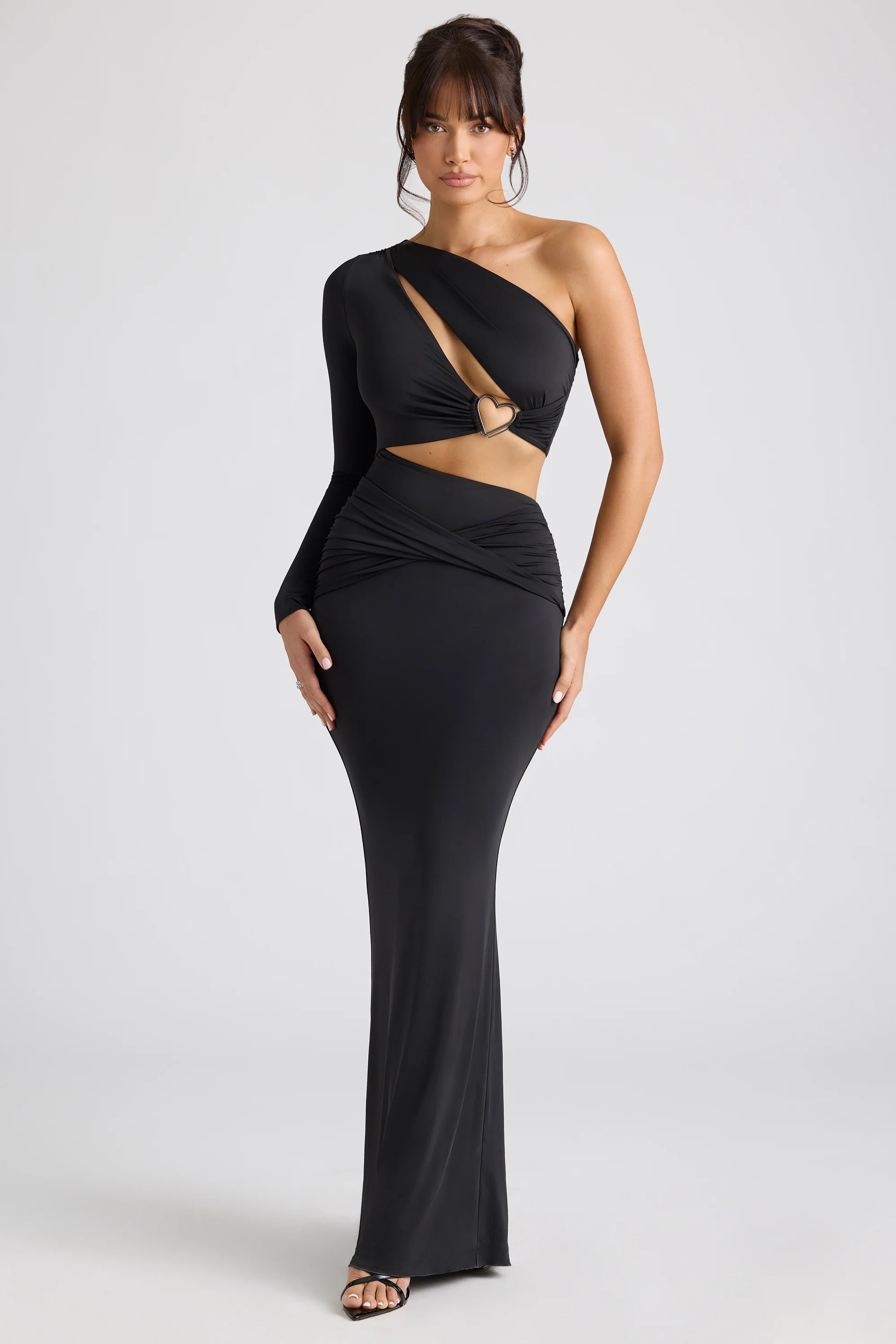 Single Sleeve Cut Out Evening Gown in Black - Image 10