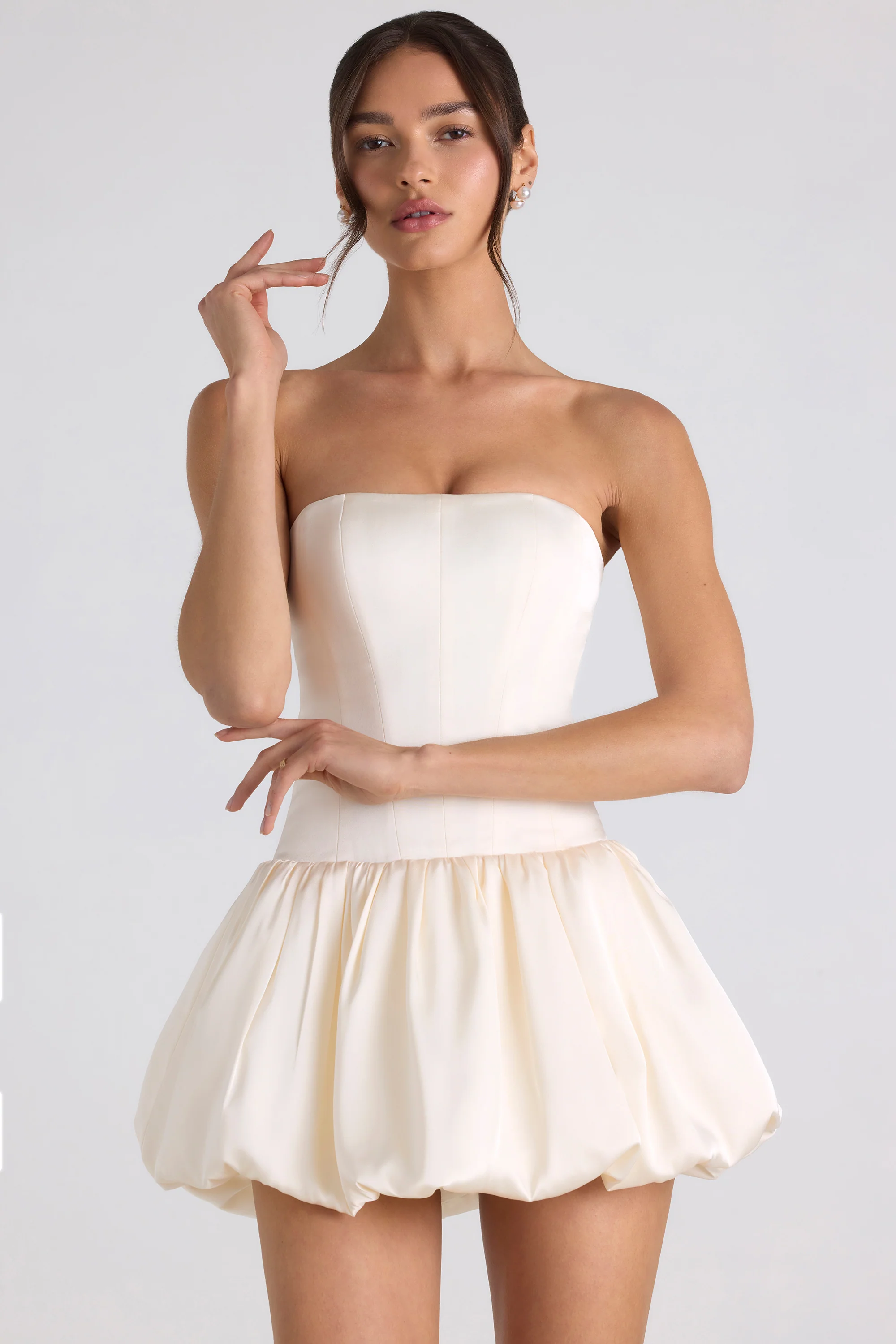 Lace-Up Bubble Hem Corset Mini Dress in Ivory - Image 5