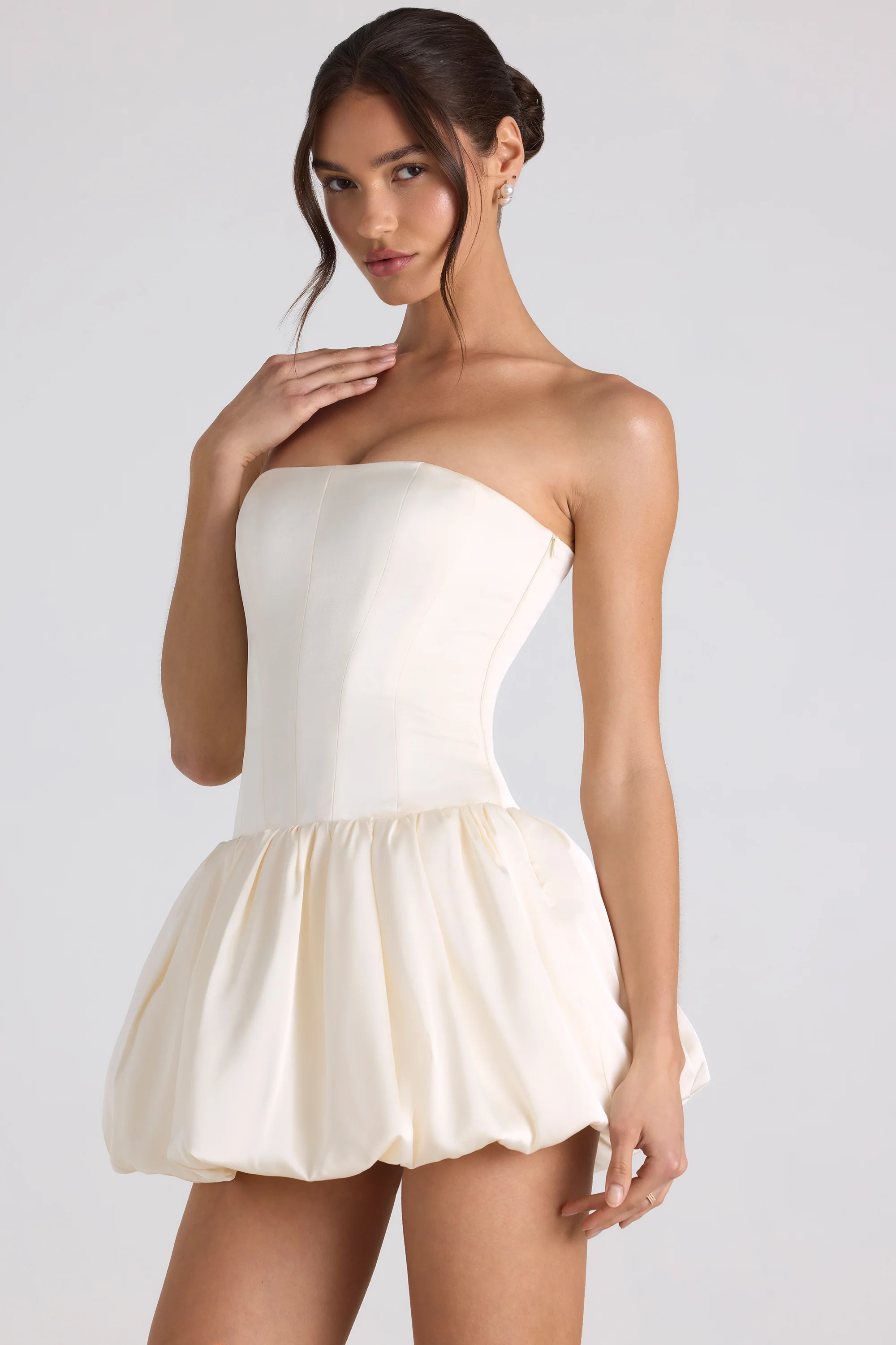 Lace-Up Bubble Hem Corset Mini Dress in Ivory - Image 6