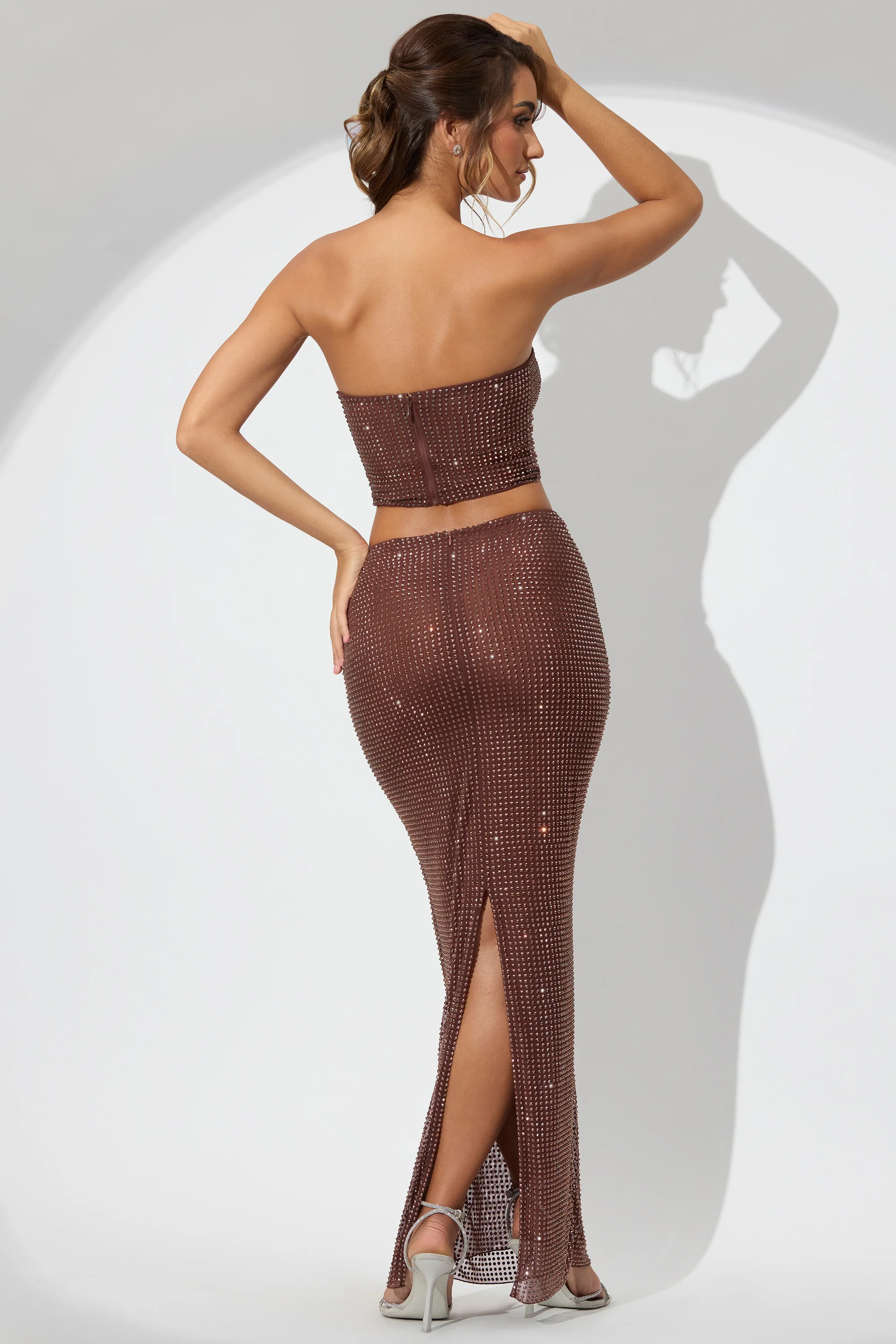 Embellished Mid Rise Maxi Skirt in Espresso - Image 2