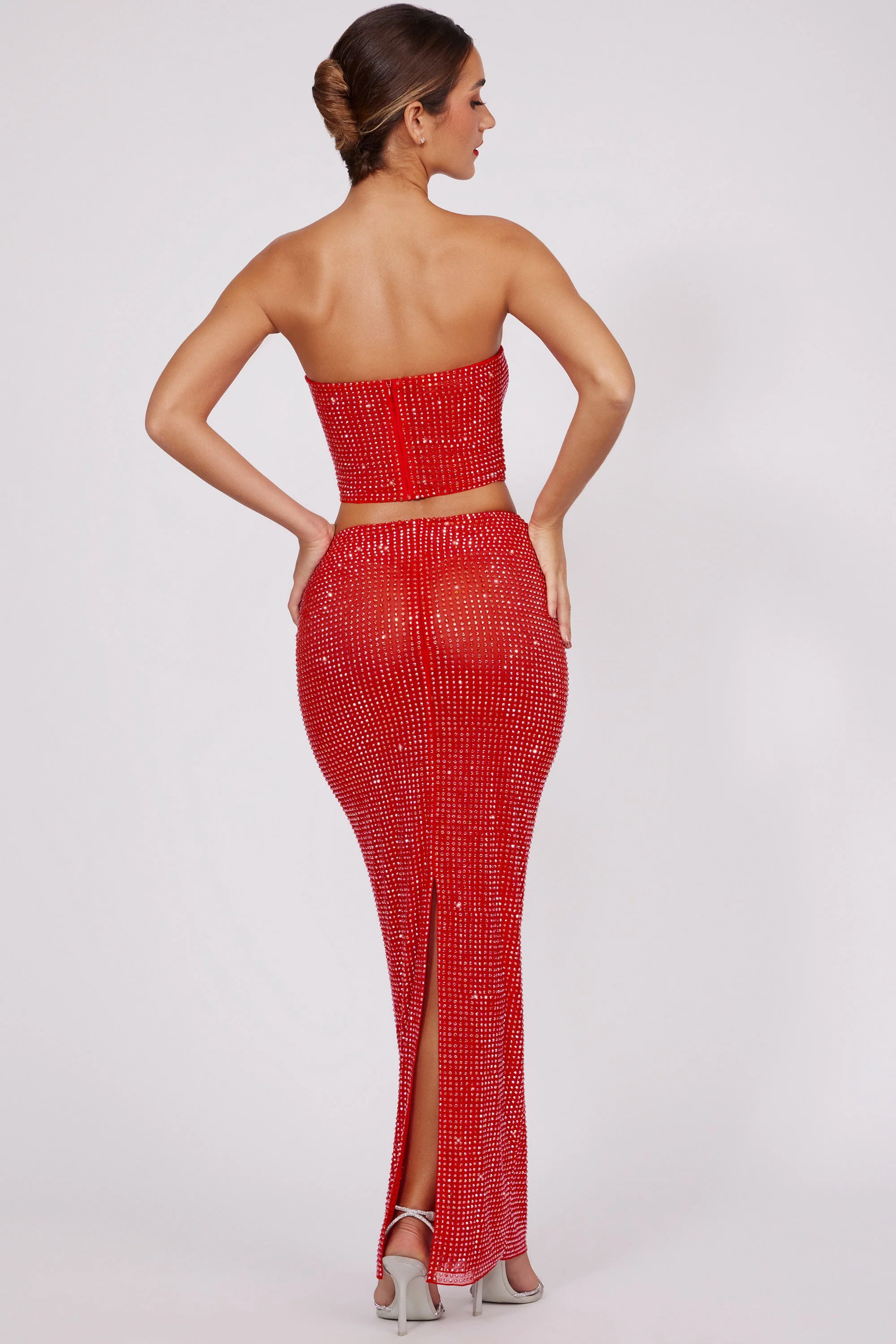 Embellished Mid Rise Maxi Skirt in Fire Red - Image 2