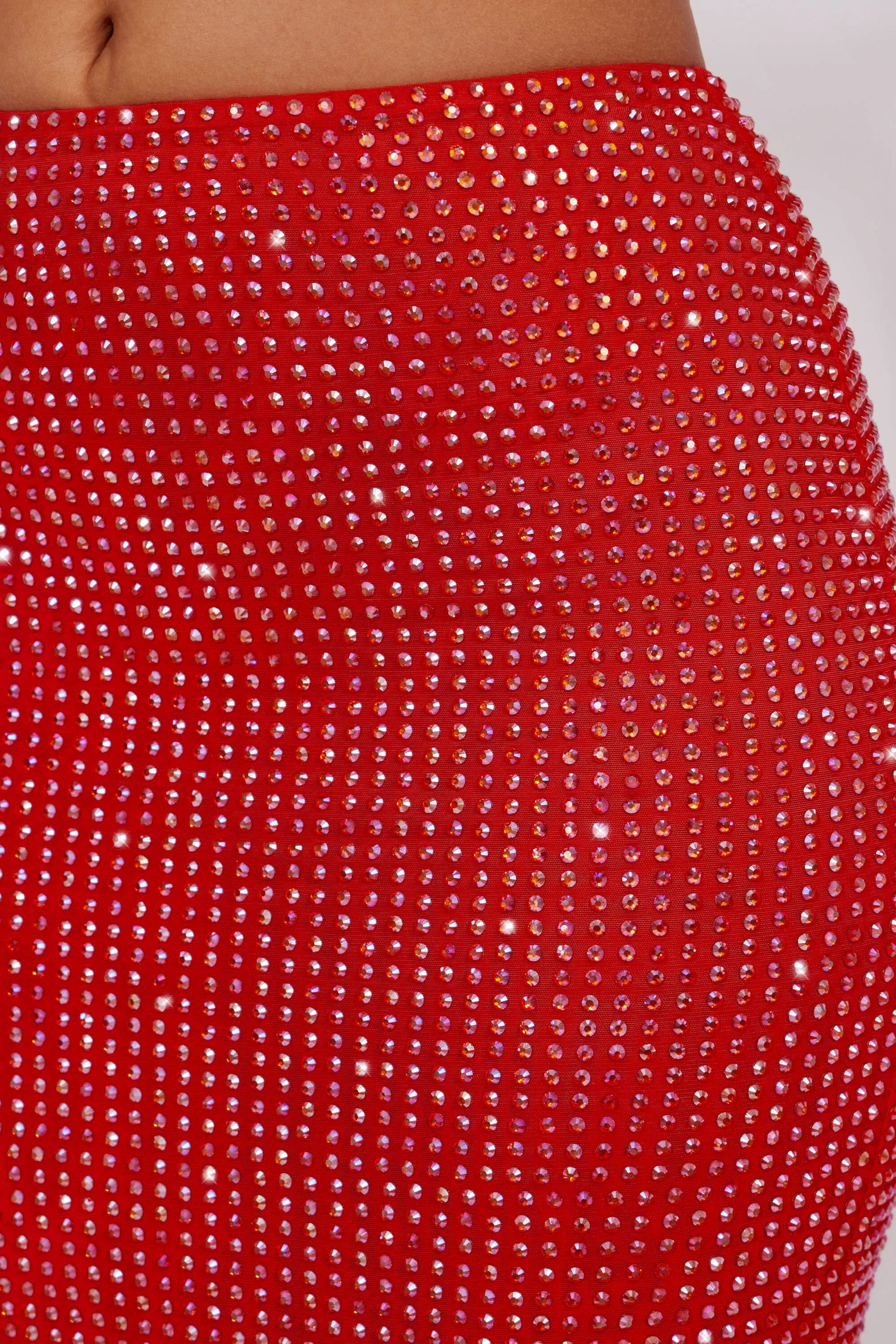 Embellished Mid Rise Maxi Skirt in Fire Red - Image 4