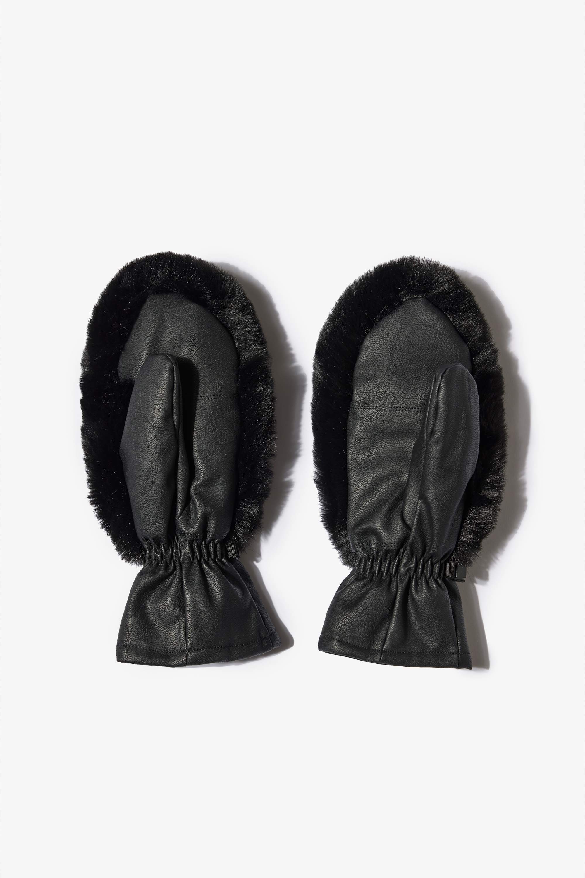 Faux-Fur Gloves in Black - Image 2