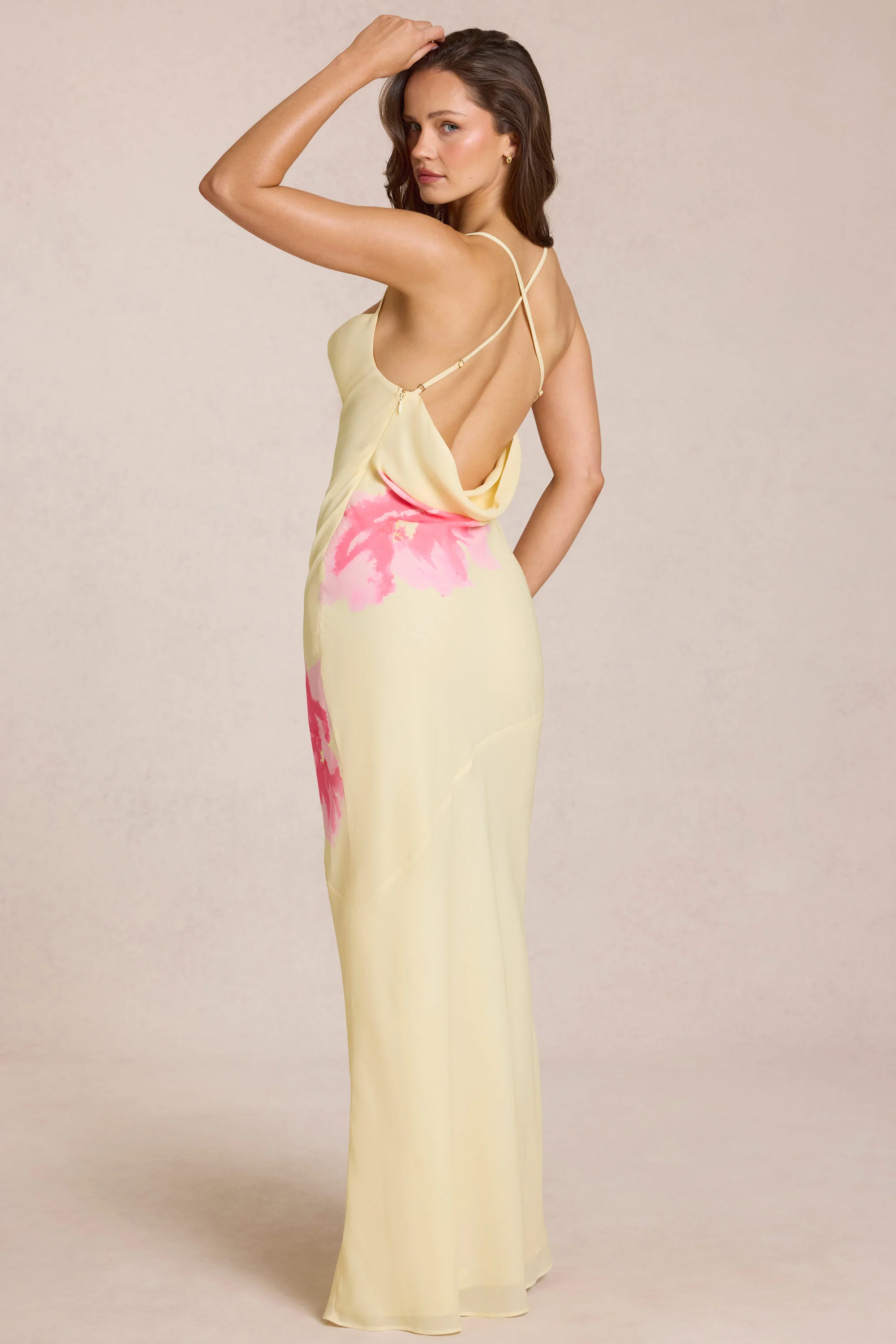 Chiffon Maxi Dress in Yellow Floral Print - Image 2