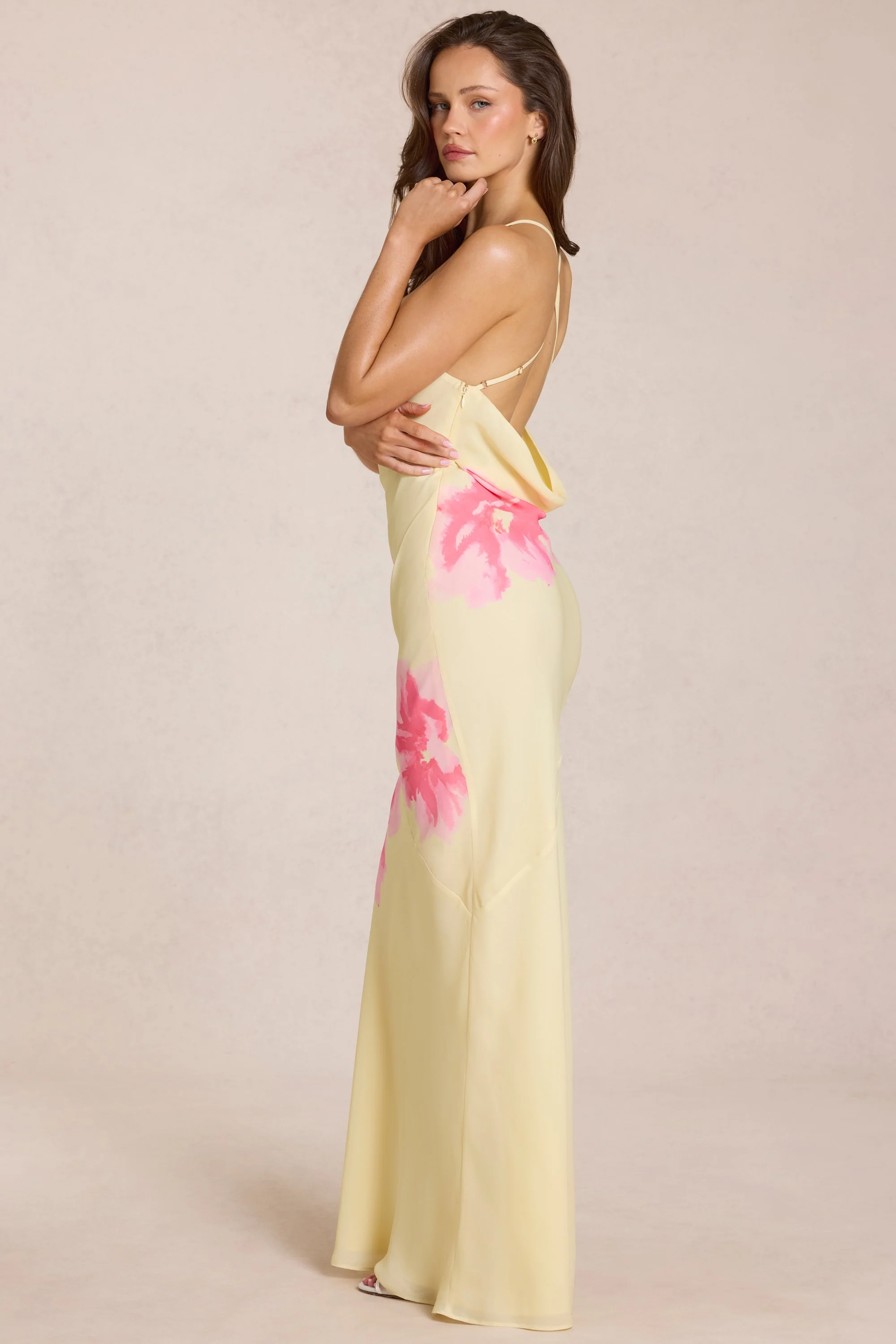 Chiffon Maxi Dress in Yellow Floral Print - Image 3