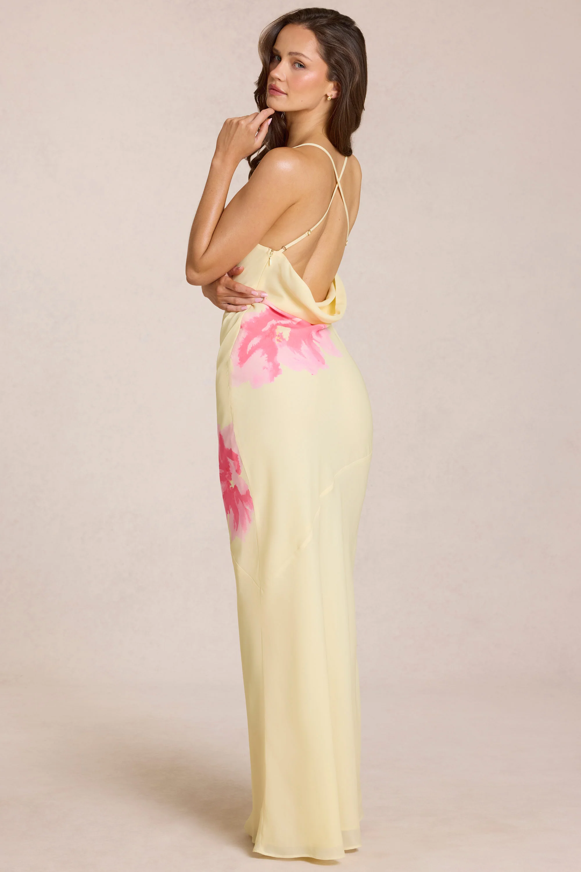 Chiffon Maxi Dress in Yellow Floral Print - Image 5