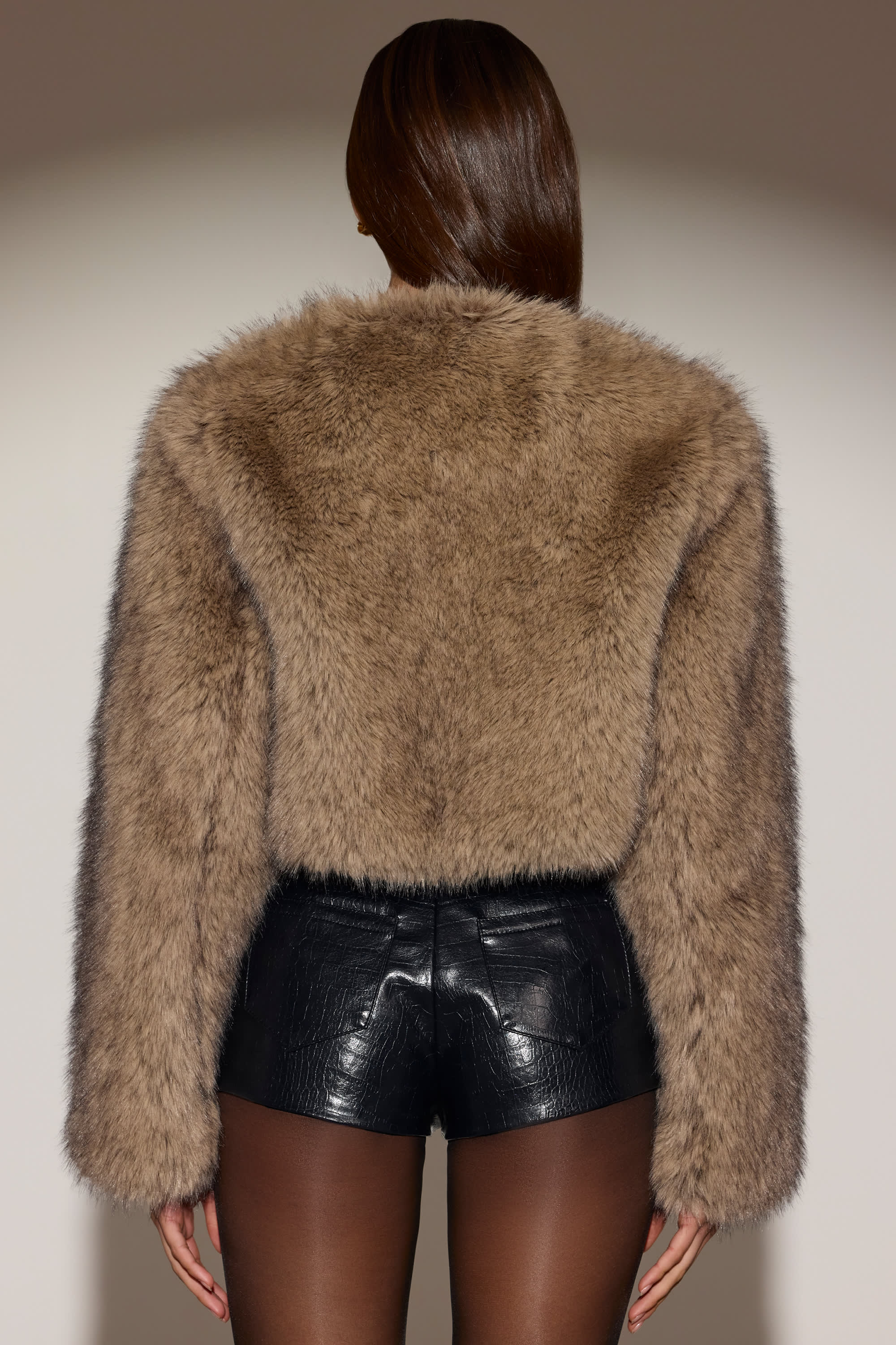 Cropped Faux-Fur Jacket in Light Brown - Image 2