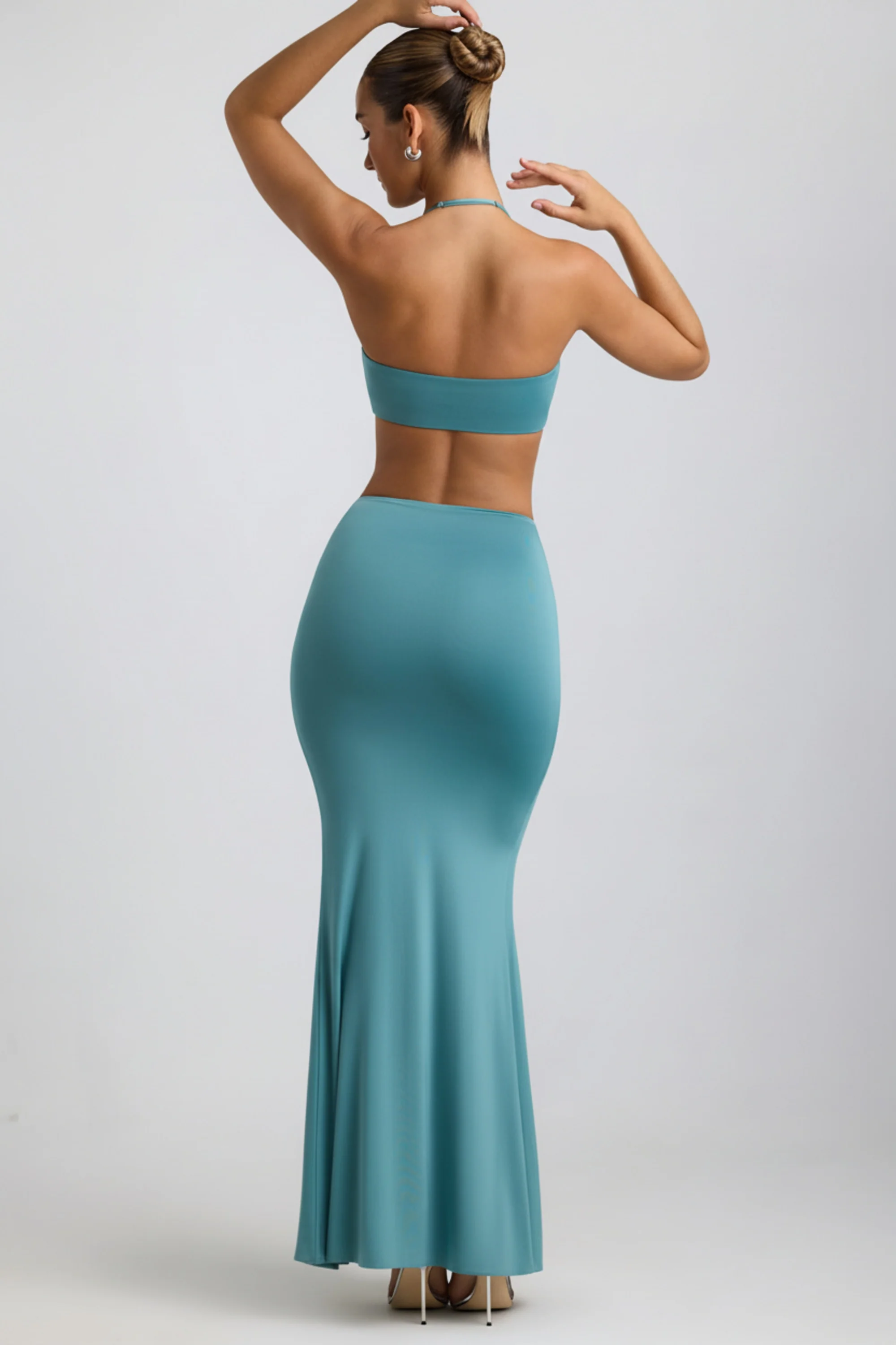 Slinky Jersey Hardware Detail Maxi Skirt in Sea Green - Image 2