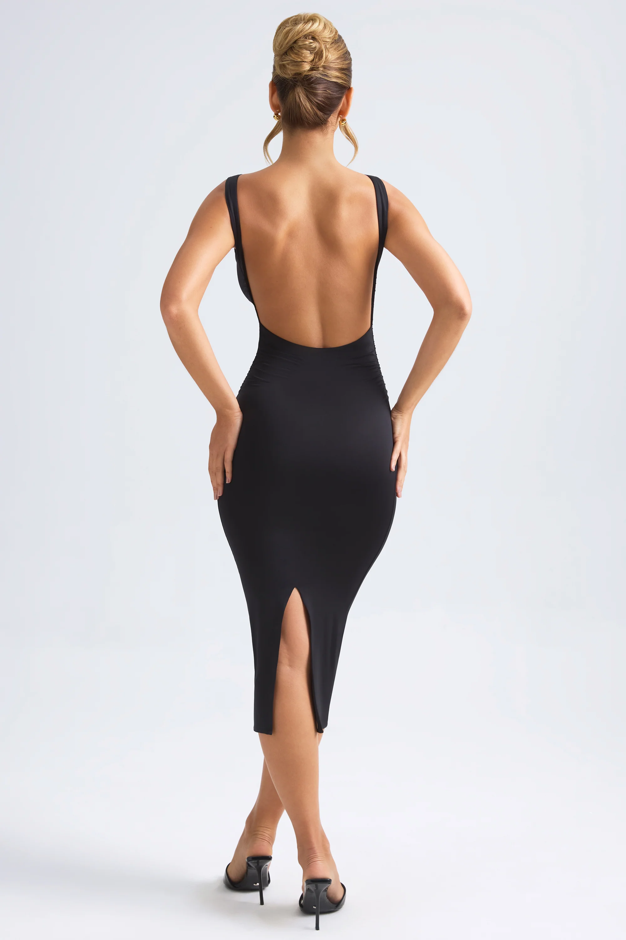 Ruched Open-Back Midaxi Dress in Black - Image 2