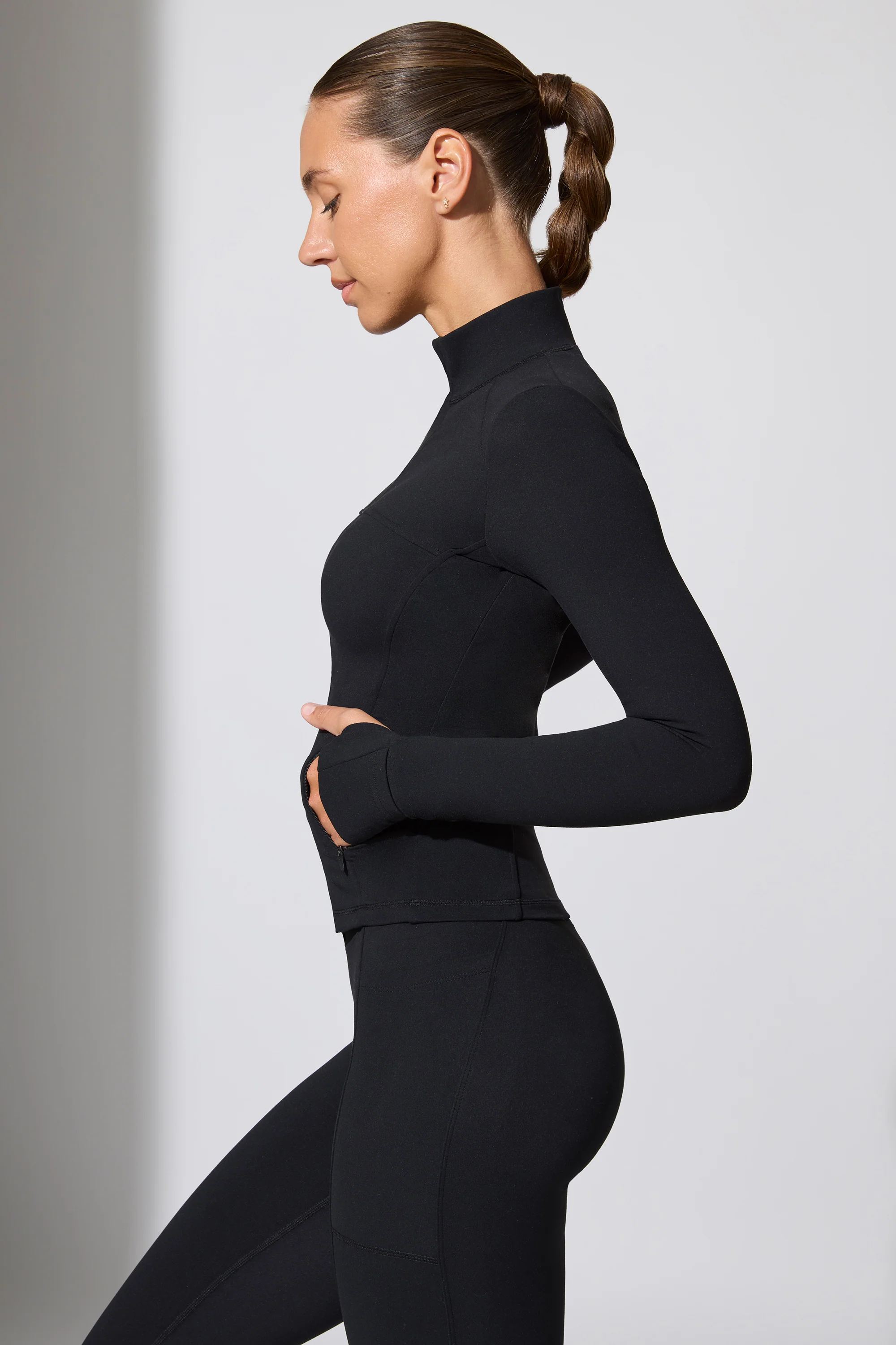 Long Sleeve Zip Up Jacket in Black - Image 3